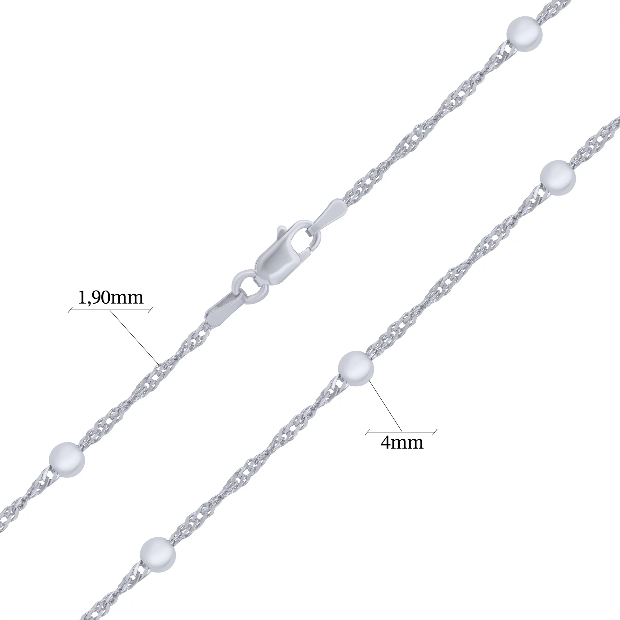 Ланцюжок срібний з кульками плетіння сінгапур - 1685539 – зображення 2