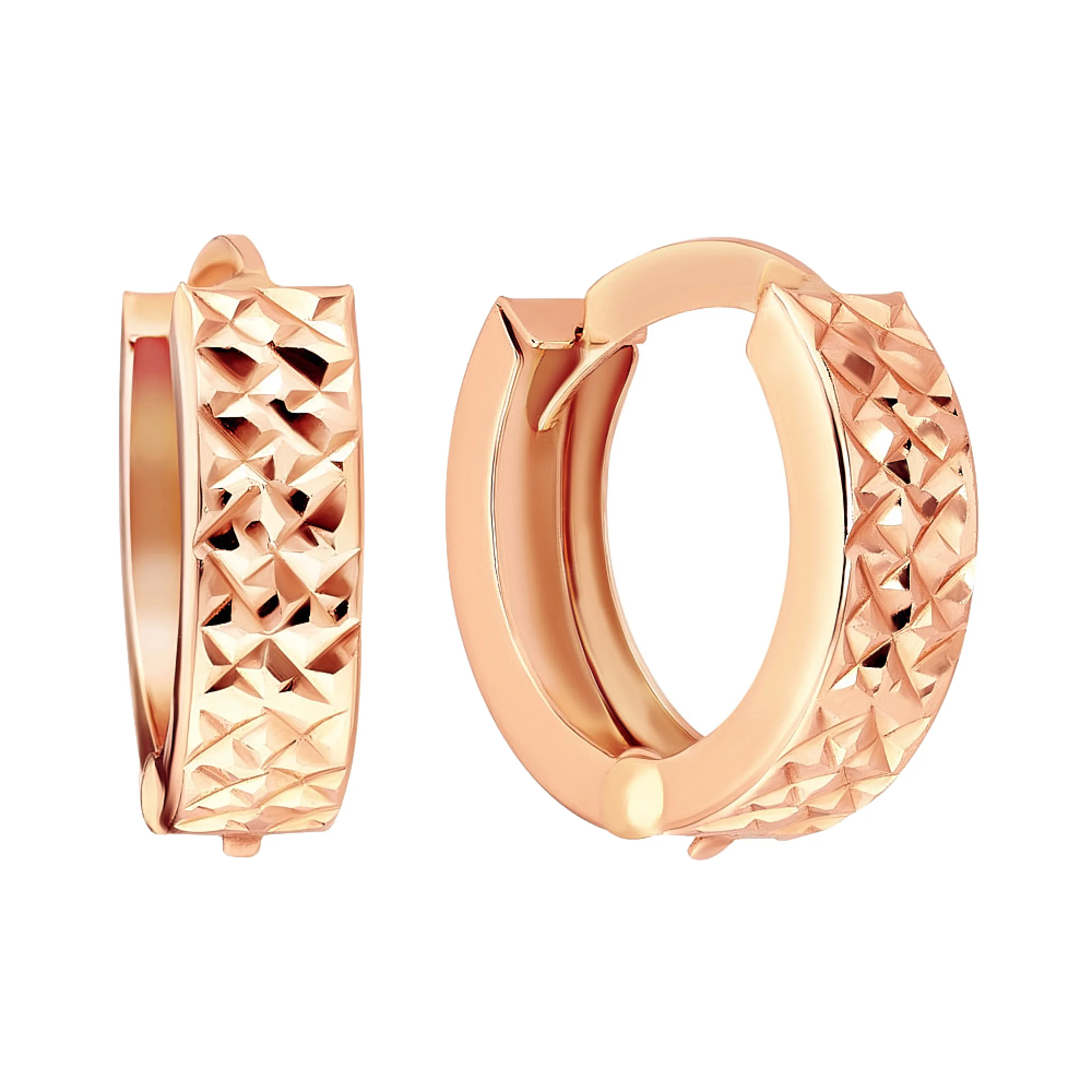 Сережки-кольца из красного золота с алмазной гранью - 960691 - 1