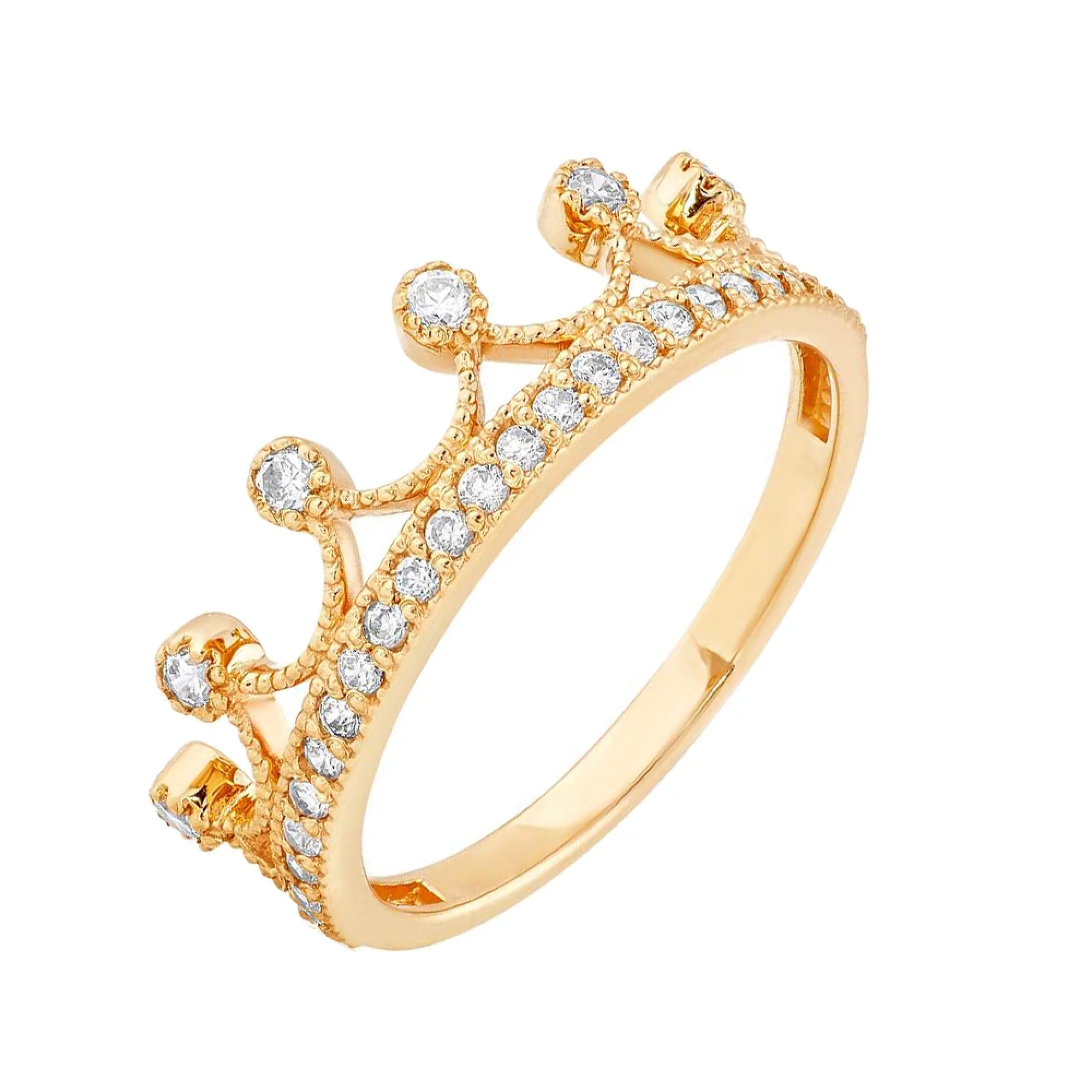 Золотое кольцо Корона с фианитом - 666678 – изображение 1