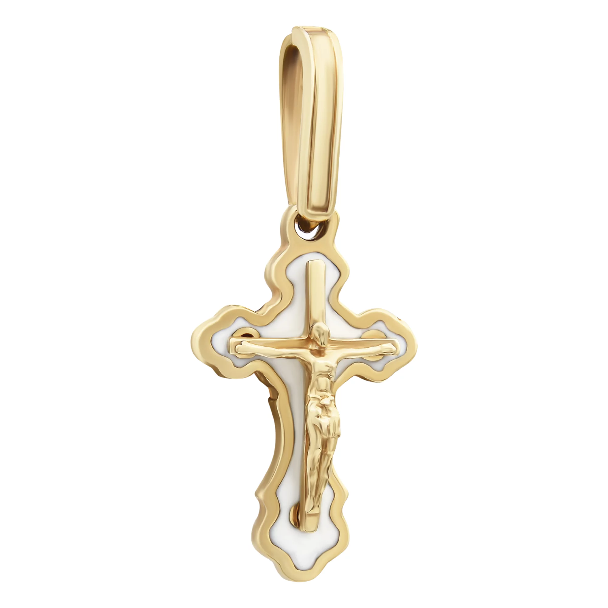Крестик из красного золота с белой эмалью - 392481 – изображение 1