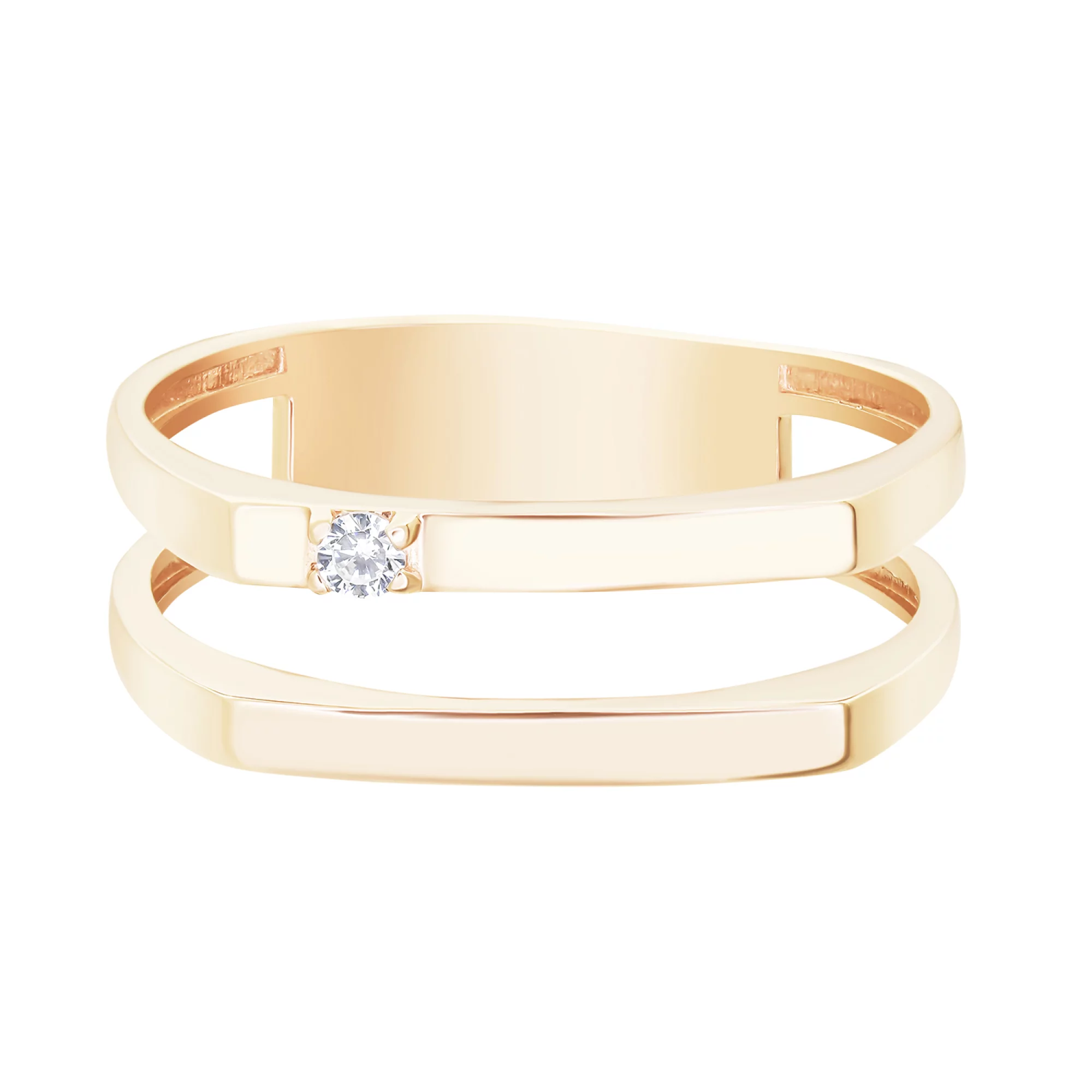 Двойное кольцо из красного золота с фианитом - 1612091 – изображение 4