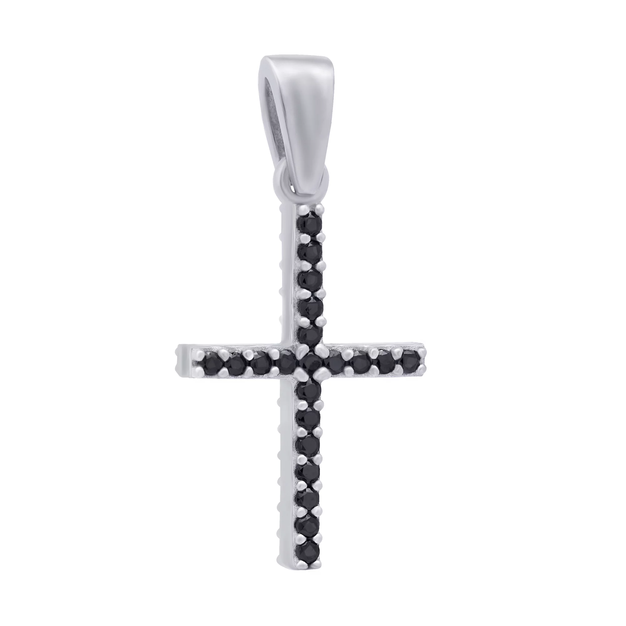 Срібний двосторонній декоративний хрестик з фіанітами - 1684797 – зображення 1