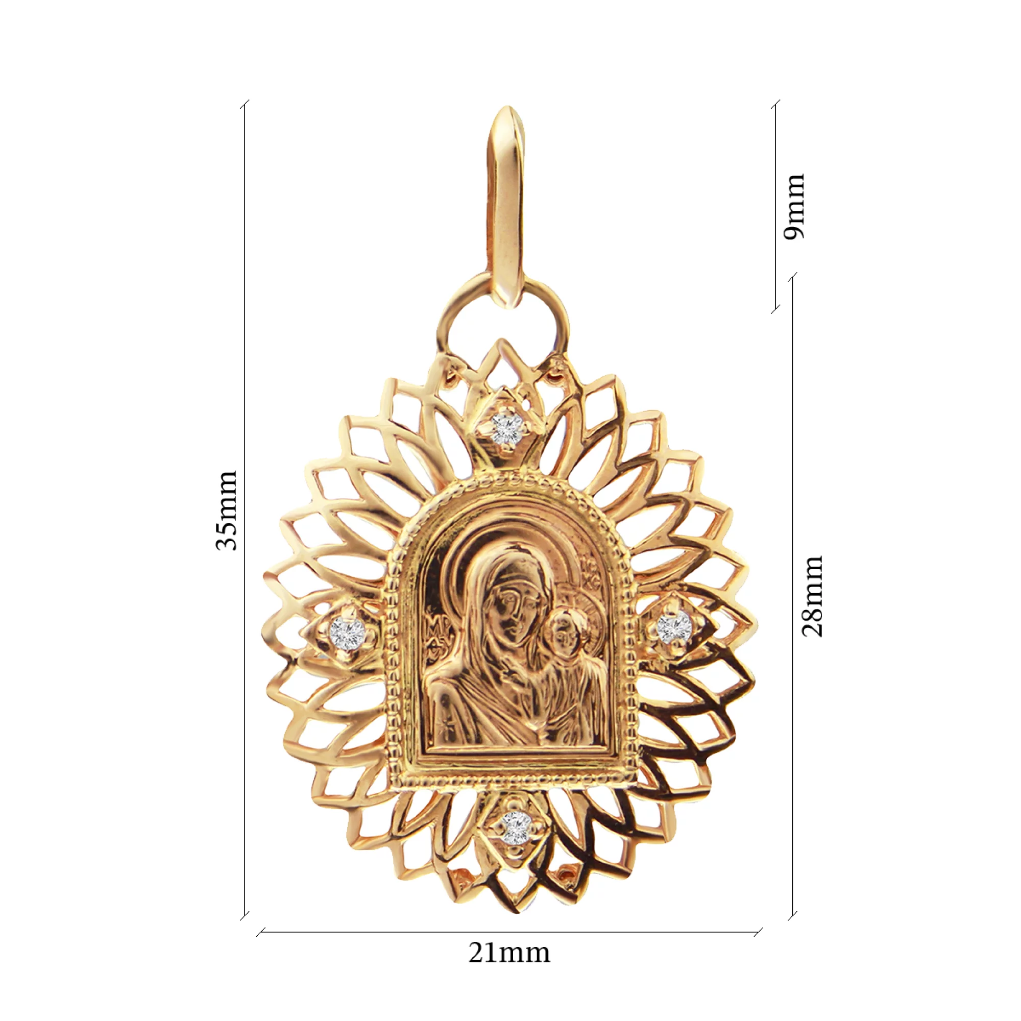 Ладанка из красного золота с фианитом Богородица Казанская - 367293 – изображение 3