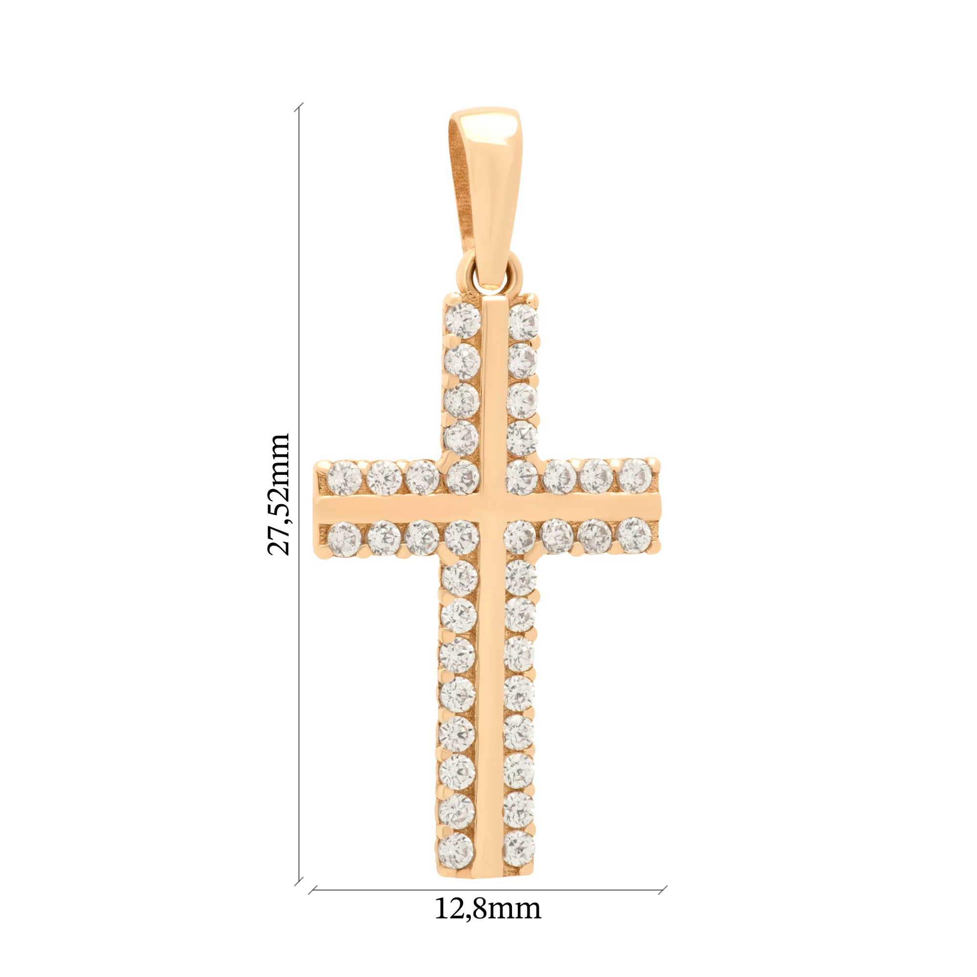 Декоративний золотий хрестик з доріжкою фіанітів - 1651511 – зображення 2