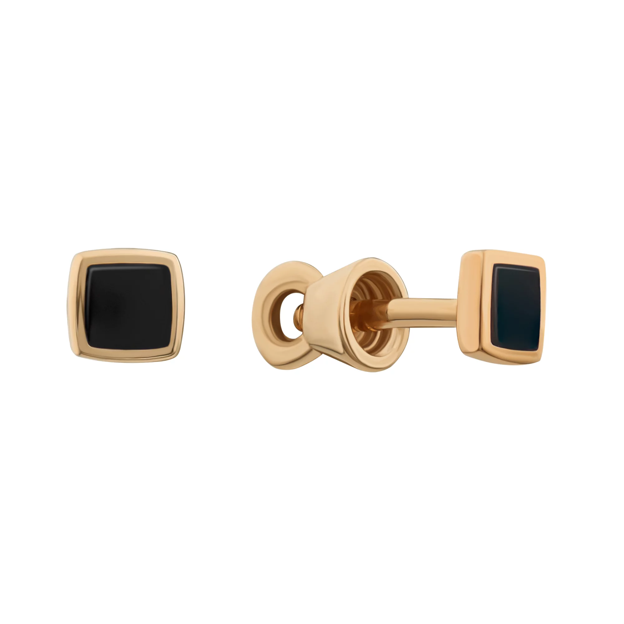 Квадратные сережки-гвоздики из красного золота с эмалью - 409890 – изображение 1