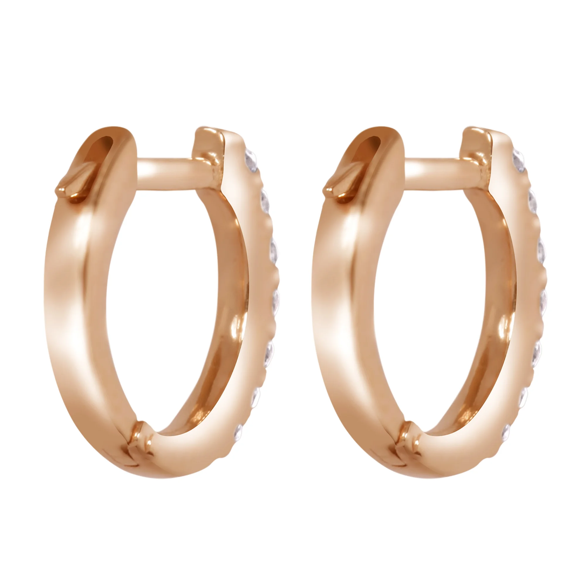 Сережки-кольца из красного золота с фианитом - 937831 - 3