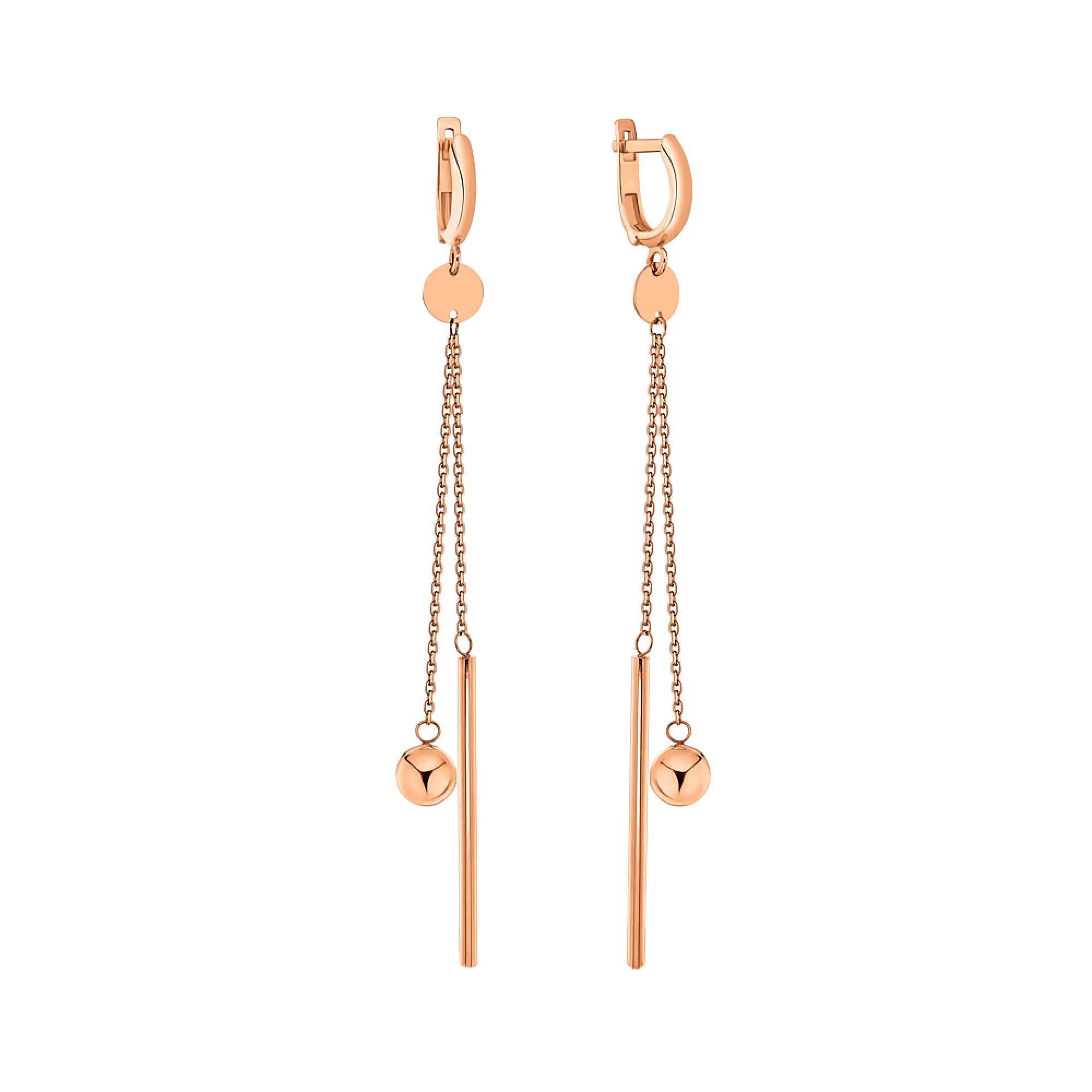Сережки из красного золота с подвесами - 971350 - 1