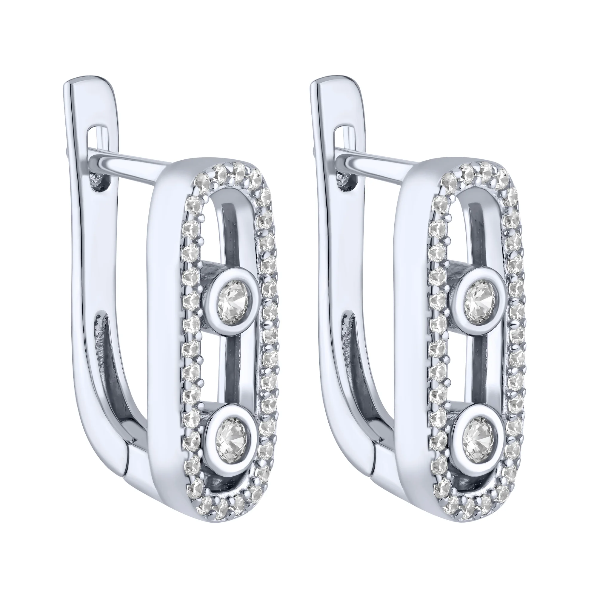 Серебряные серьги с подвижными фианитами  - 2225297 - 1