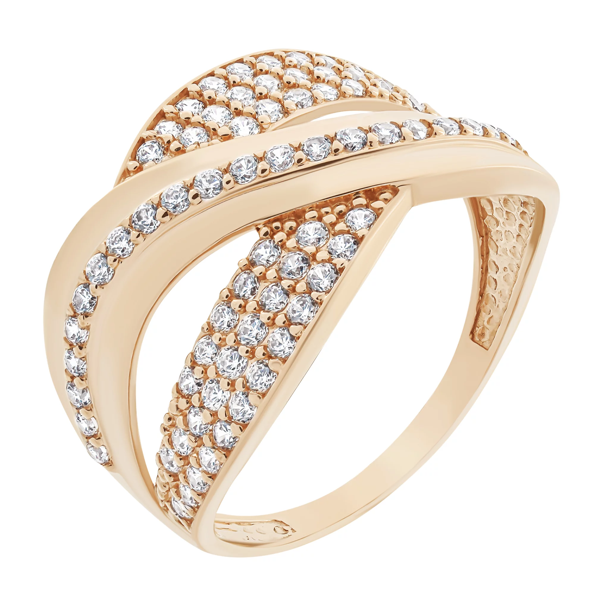 Золотое широкое кольцо с россыпью фианитов - 1577346 – изображение 1