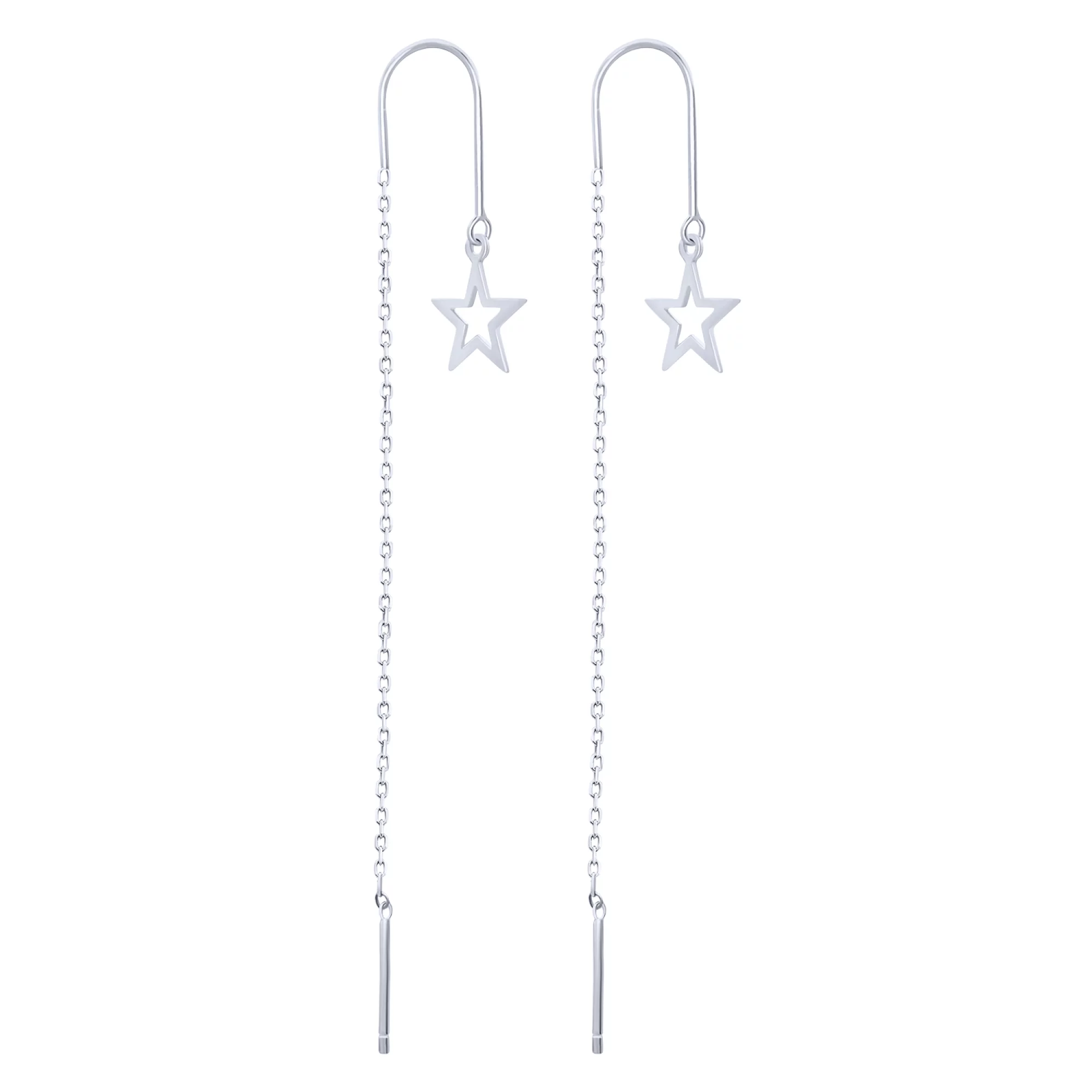 Сережки-протяжки срібні з підвісною зірочкою - 1680035 – зображення 1
