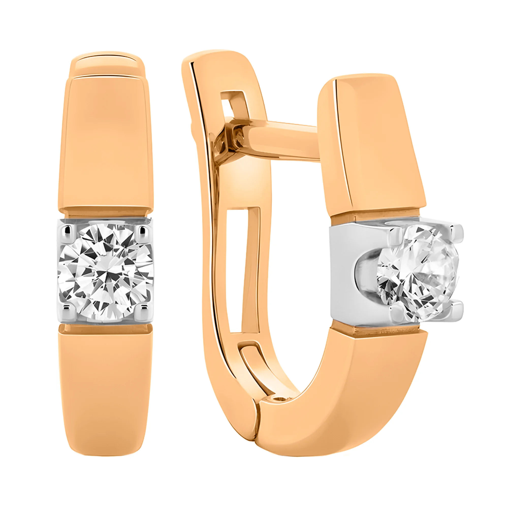 Сережки с фианитом в комбинированном золоте - 406837 - 1