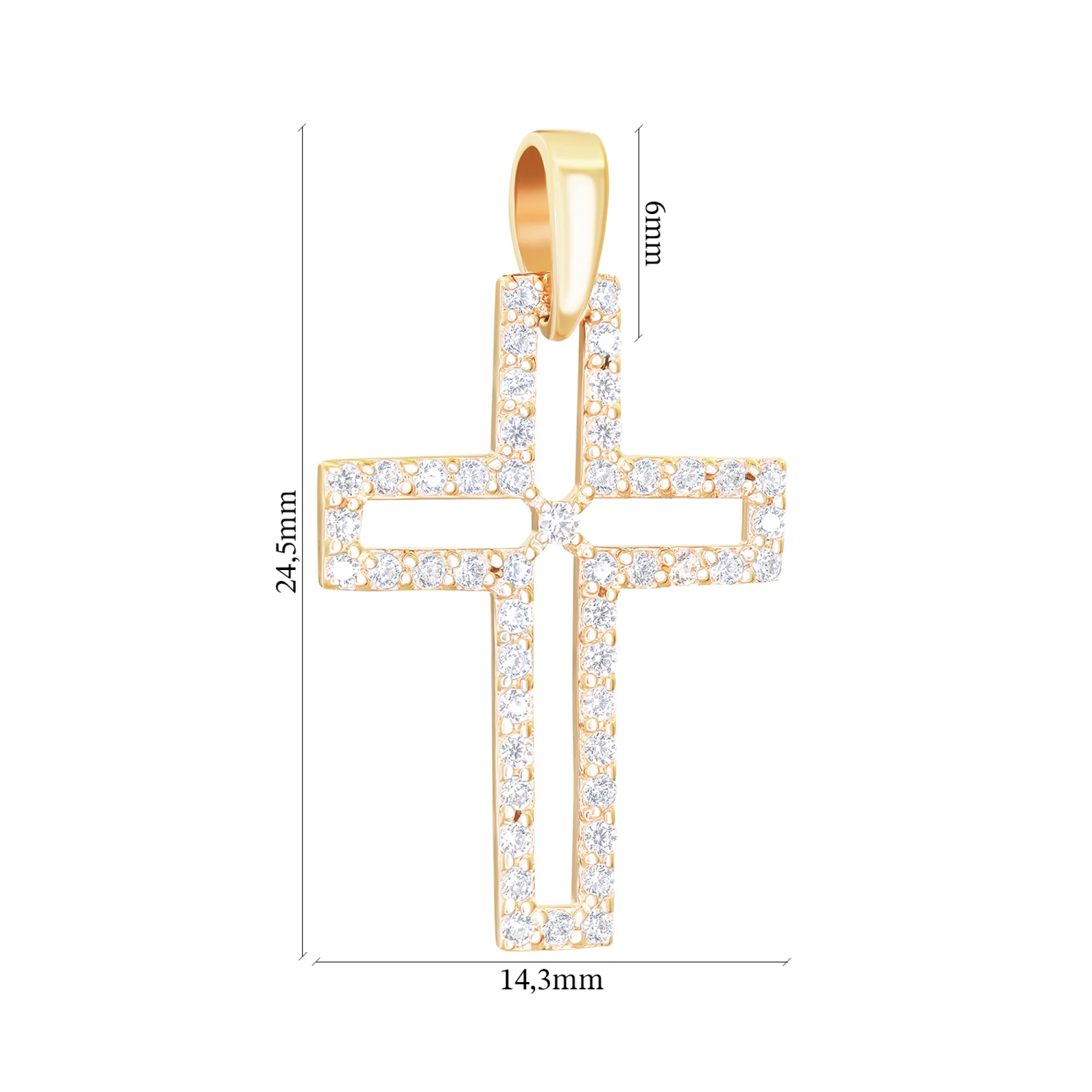 Крестик из красного золота и дорожкой фианитов - 1530823 – изображение 2