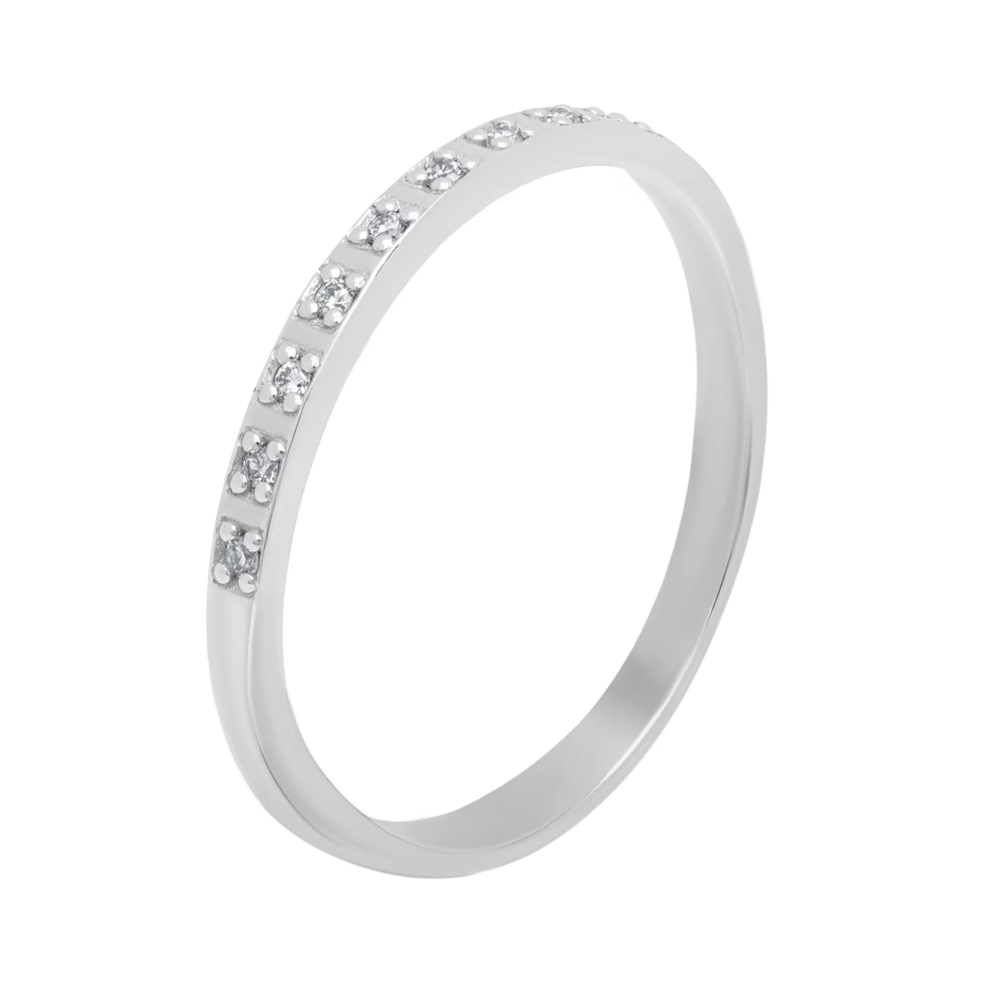 Тонкое кольцо с дорожкой бриллиантов из белого золота - 1644743 – изображение 1