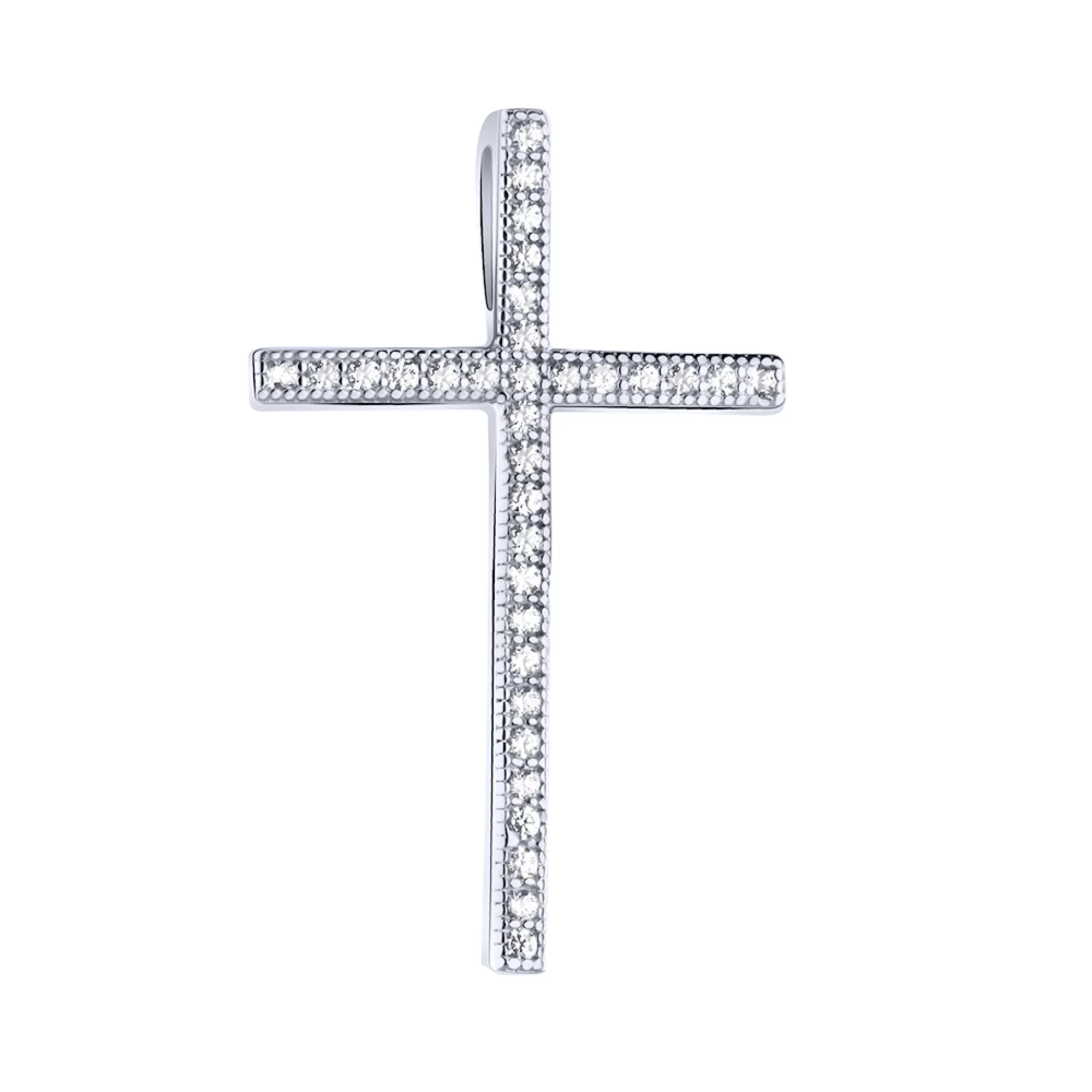 Срібний декоративний хрестик з доріжкою фіаніту - 1639793 – зображення 1