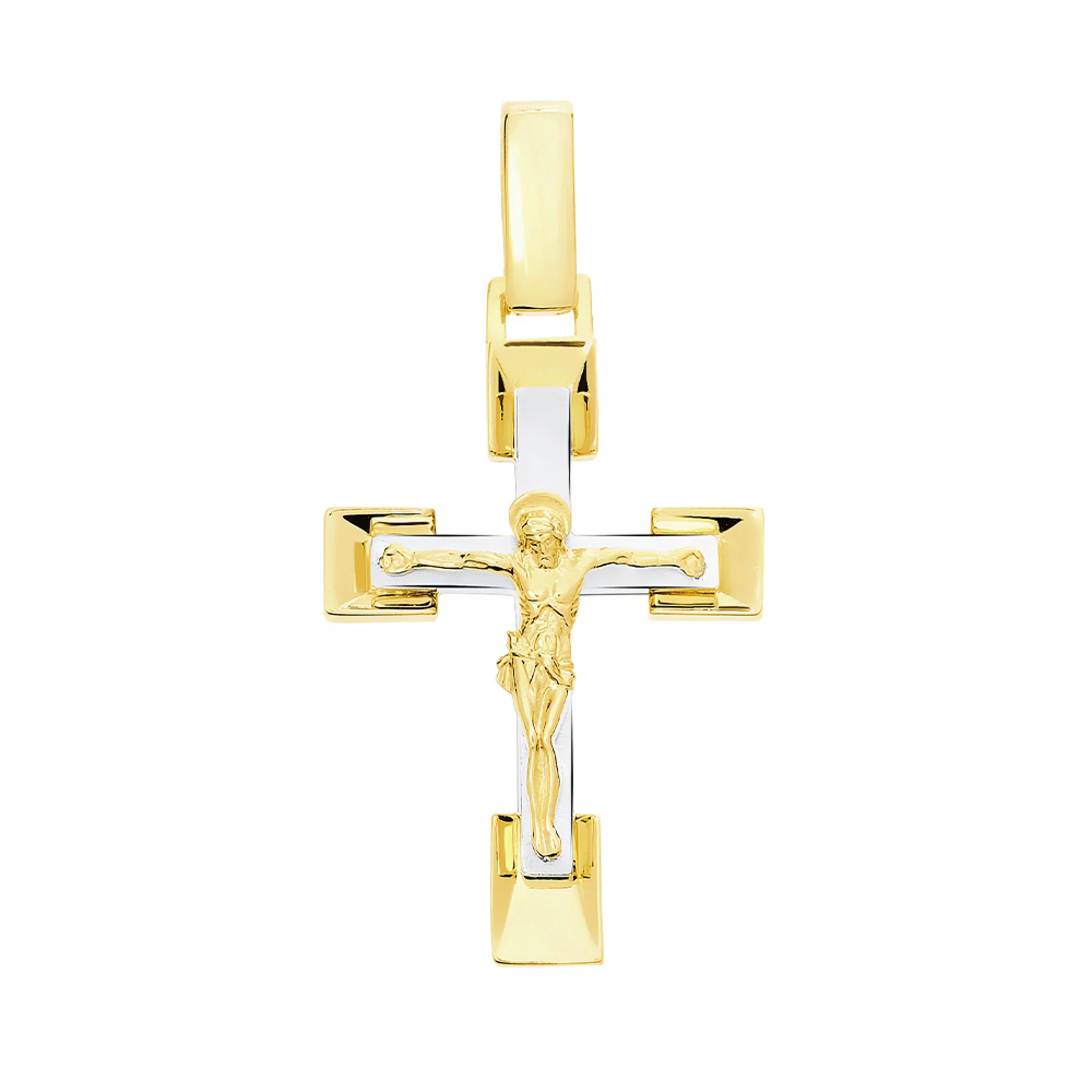 Хрестик із комбінованого золота з розп'яттям - 1522353 – зображення 1