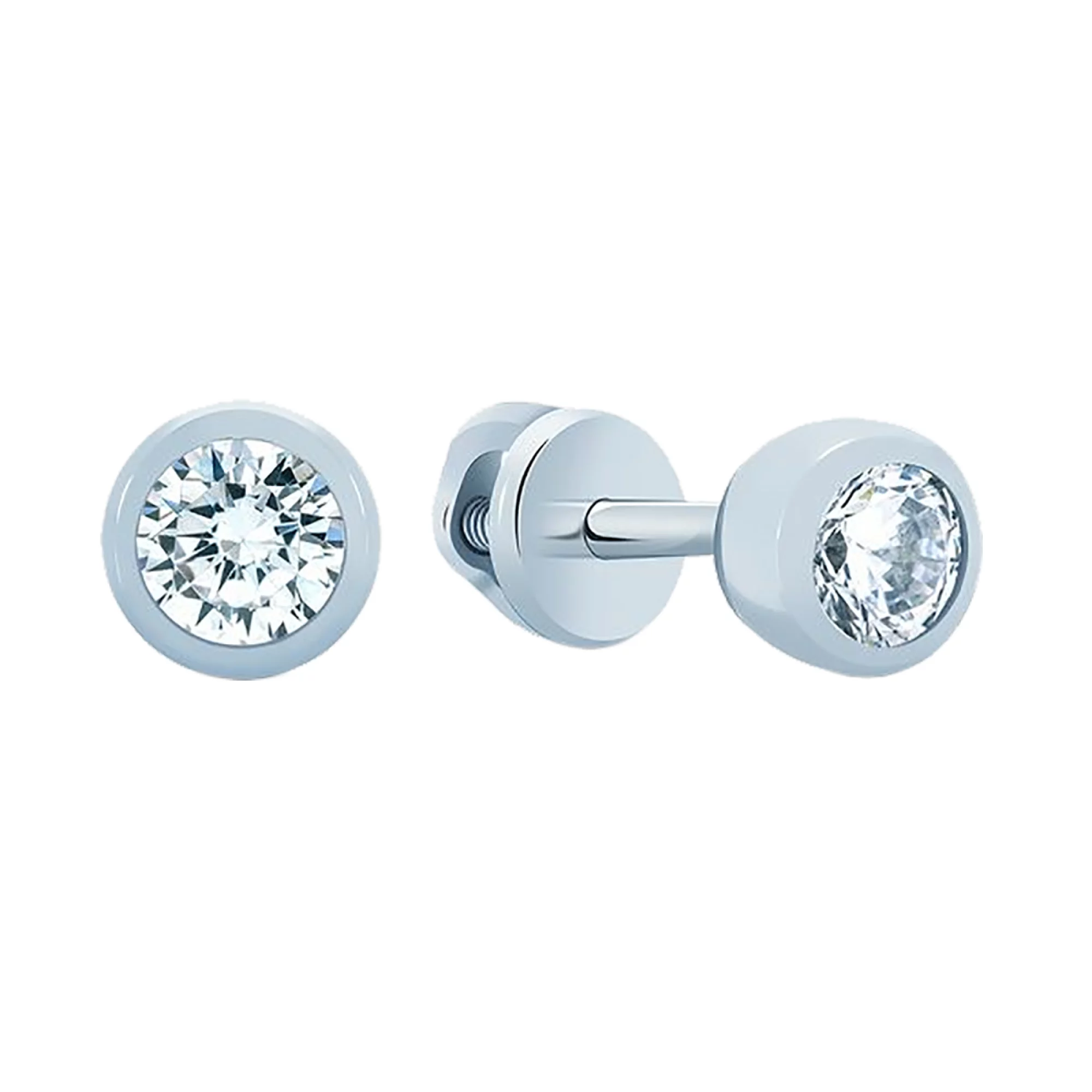 Серебряные серьги-гвоздики с фианитом - 407833 – изображение 1