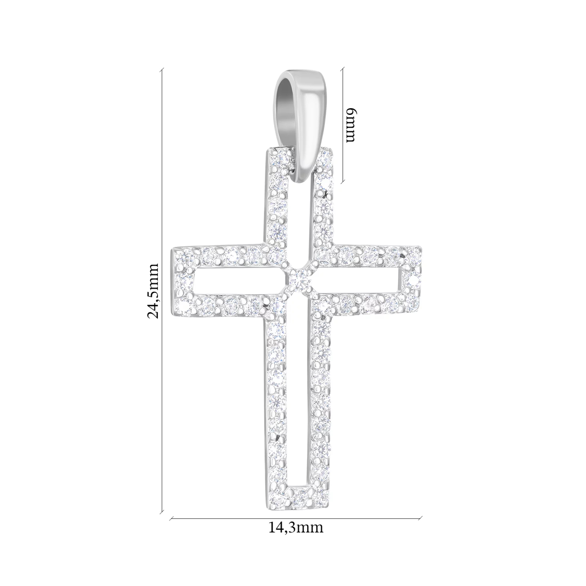 Хрестик із білого золота з фіанітами  - 1531145 – зображення 2