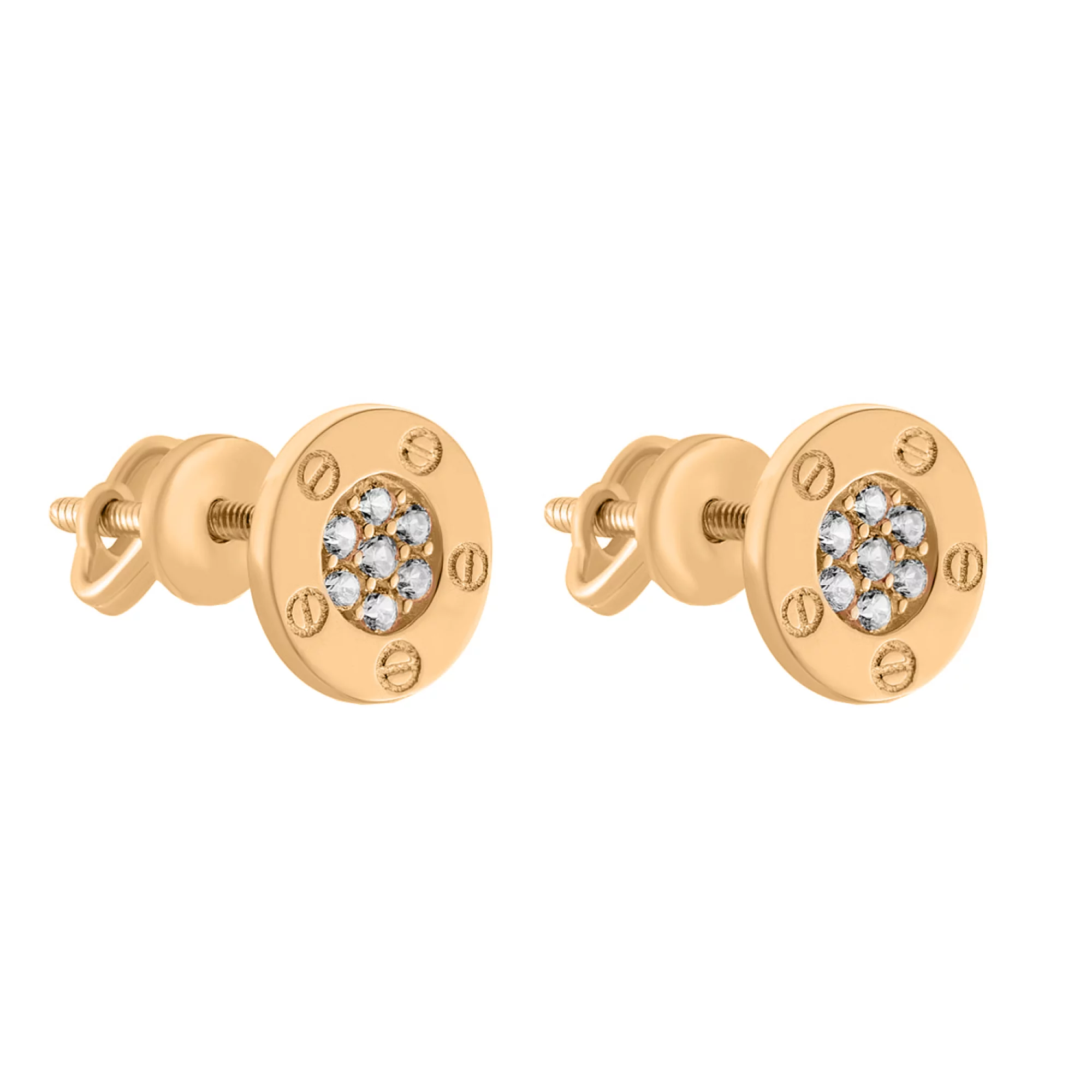Сережки-гвоздики золоті з фіанітами "Love" - 1618471 – зображення 1