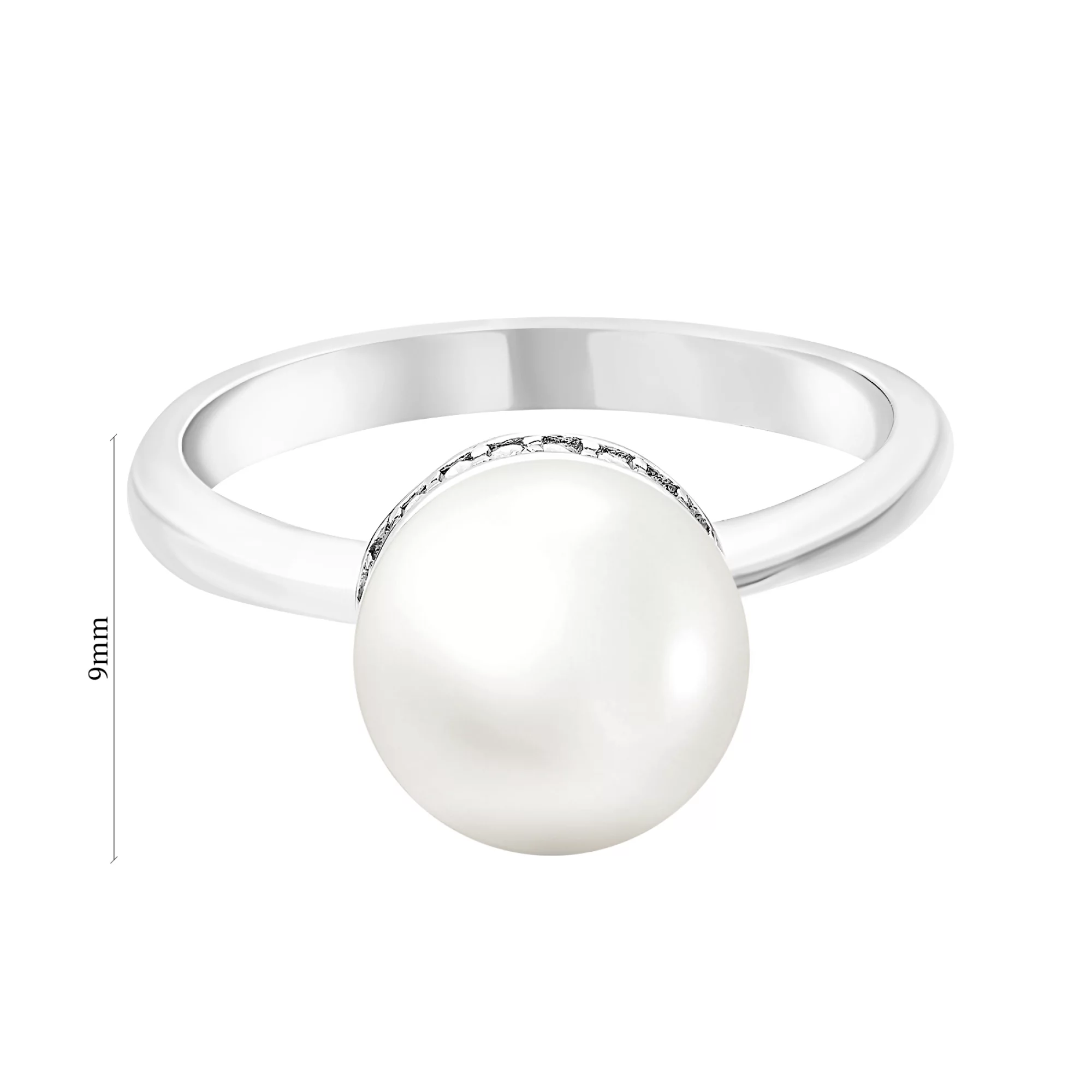 Срібна каблучка з перлами та фіанітами  - 1524720 – зображення 3