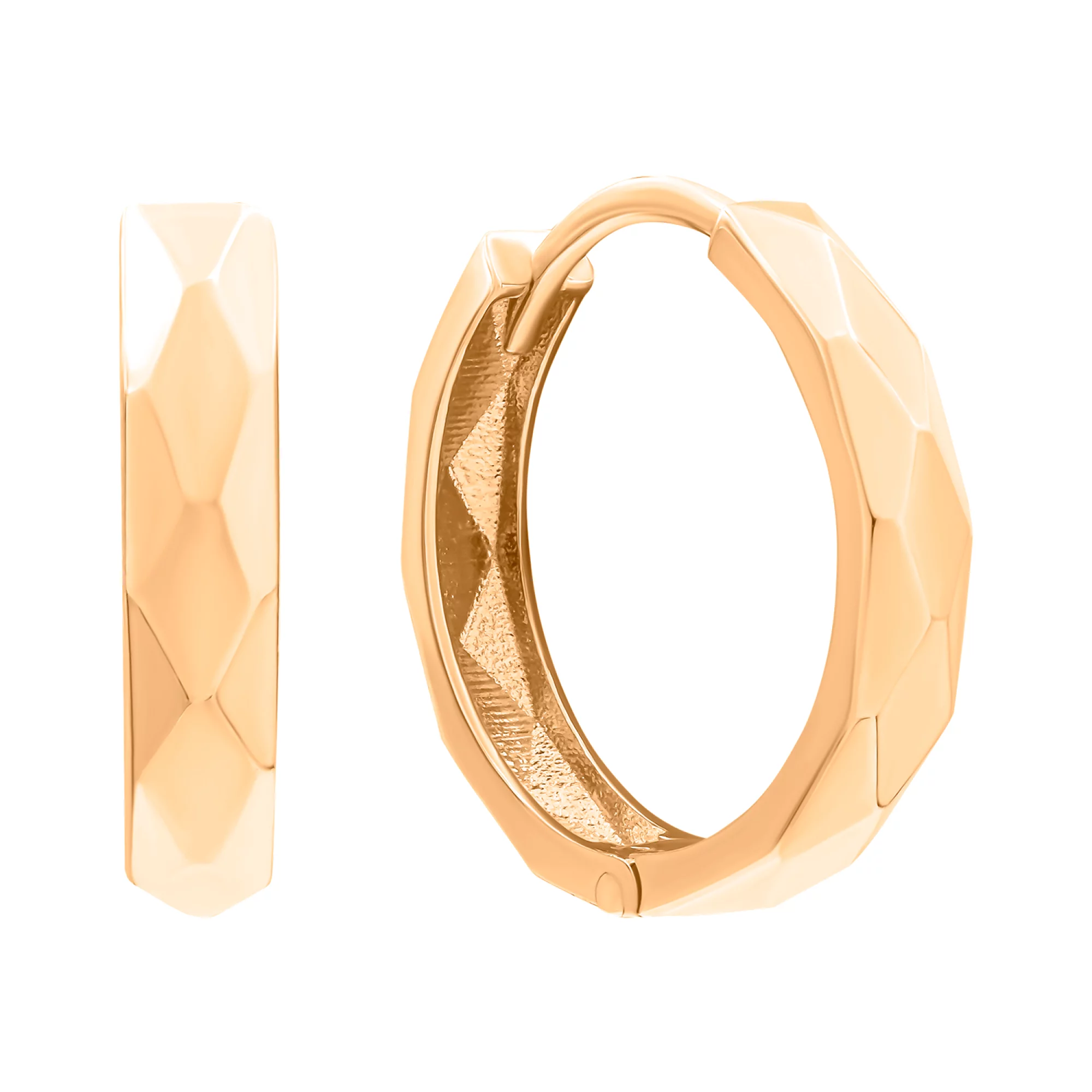 Сережки-кольца из красного золота с гранями - 964088 – изображение 1