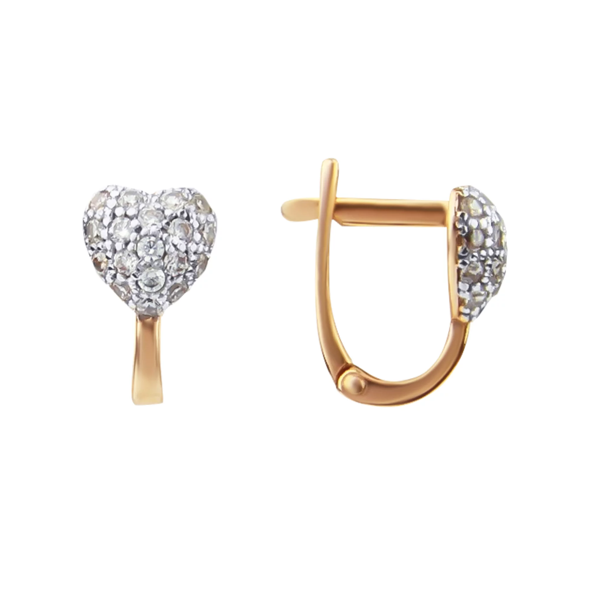 Золотые сережки с фианитами "Сердце" - 1388889 – изображение 1