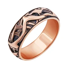 Екстравагантна обручка з червоного золота з чорнінням - 1916024