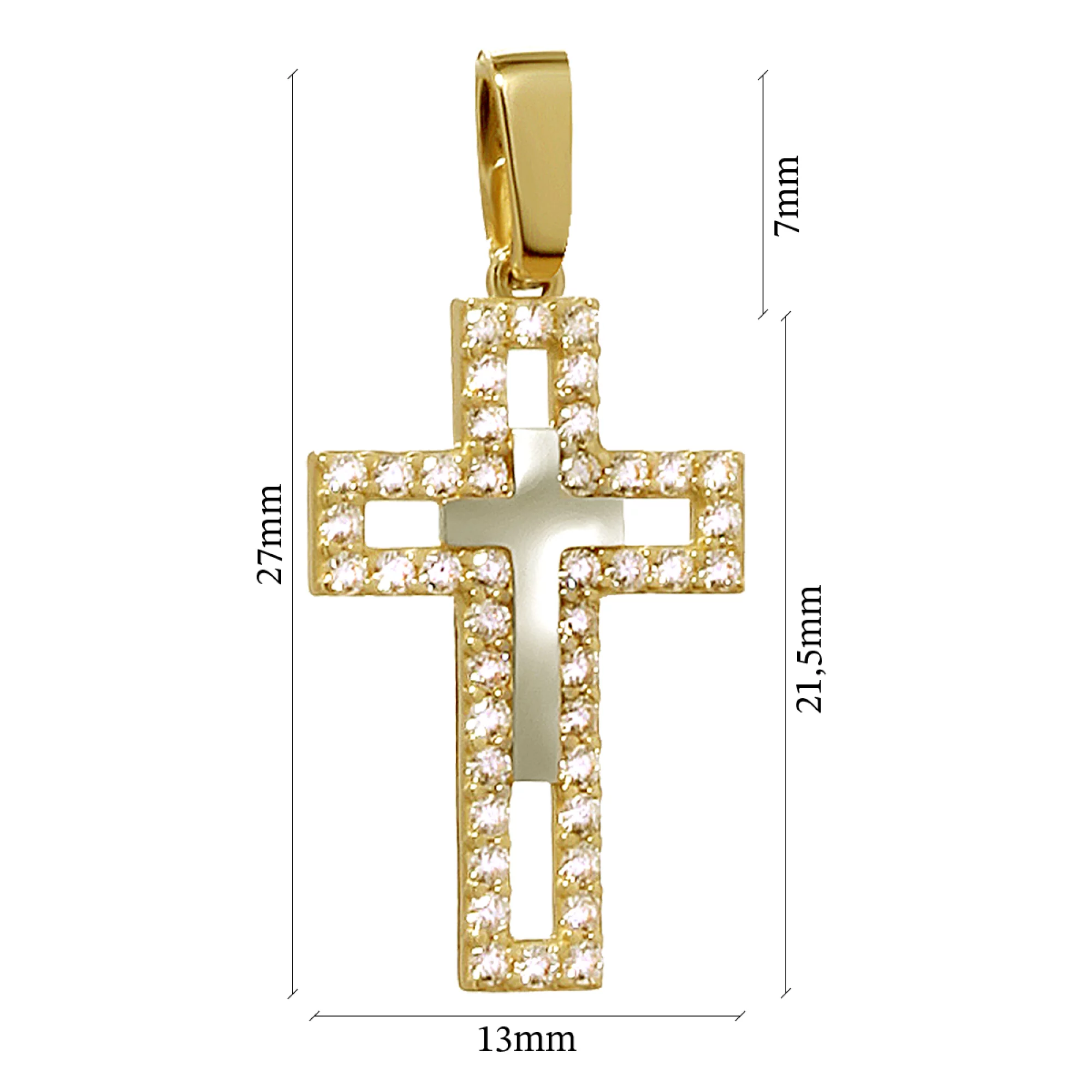 Хрестик з лимонного золота з фіанітом - 972899 – зображення 3