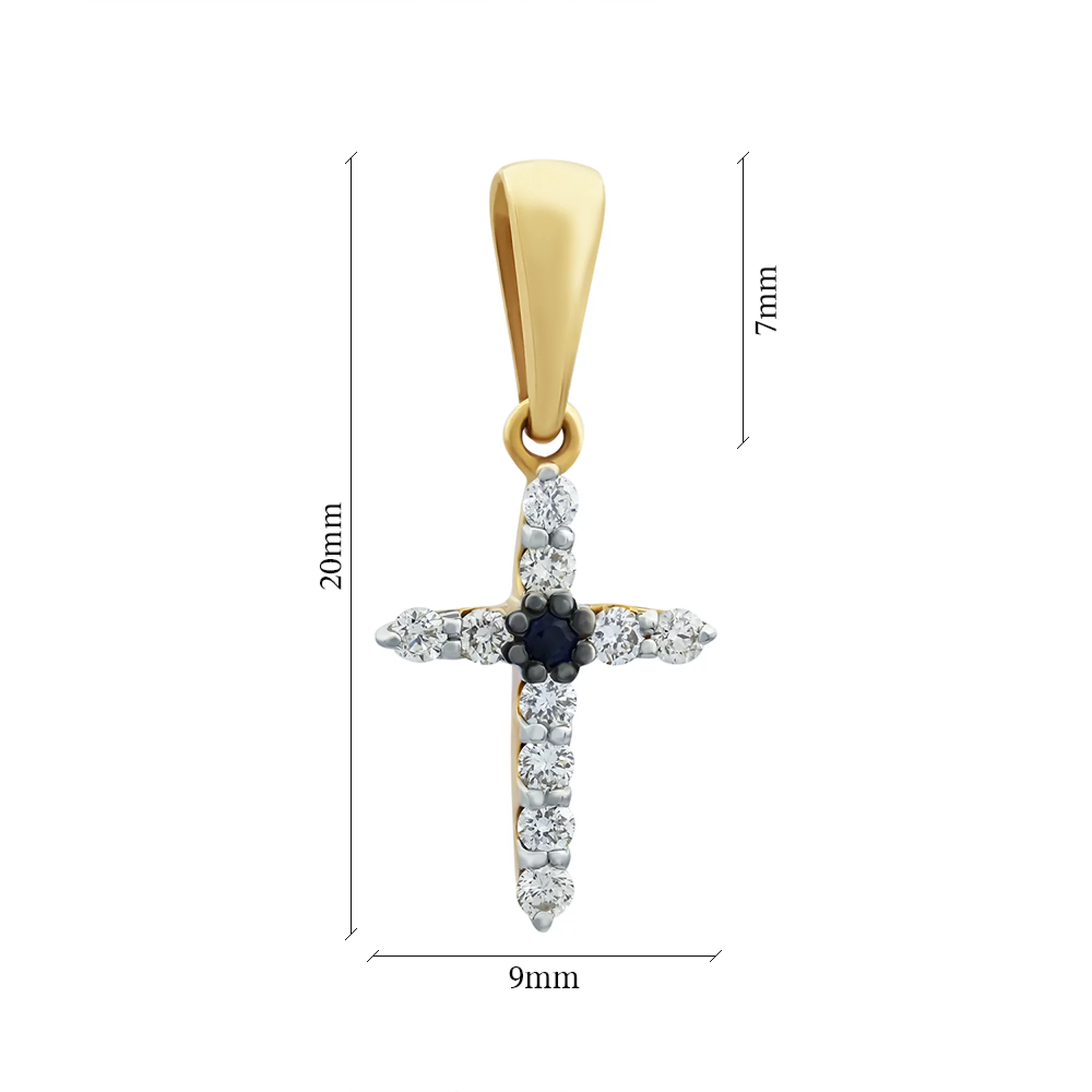 Крестик из красного золота с сапфиром и бриллиантом - 1455585 – изображение 2