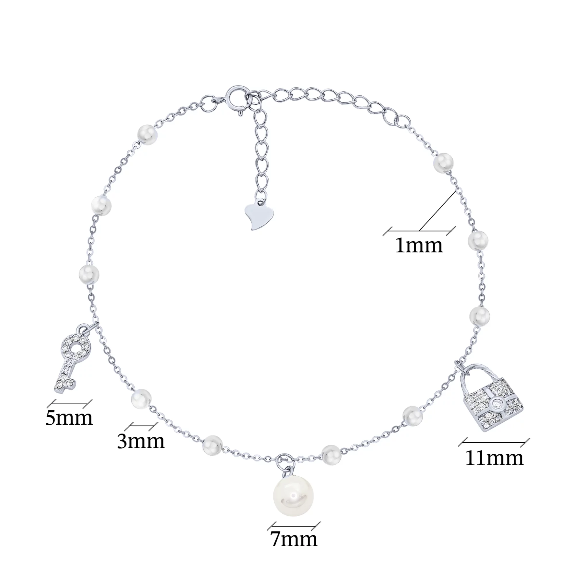 Браслет на ногу срібний з перлами плетіння якір - 1613441 – зображення 3
