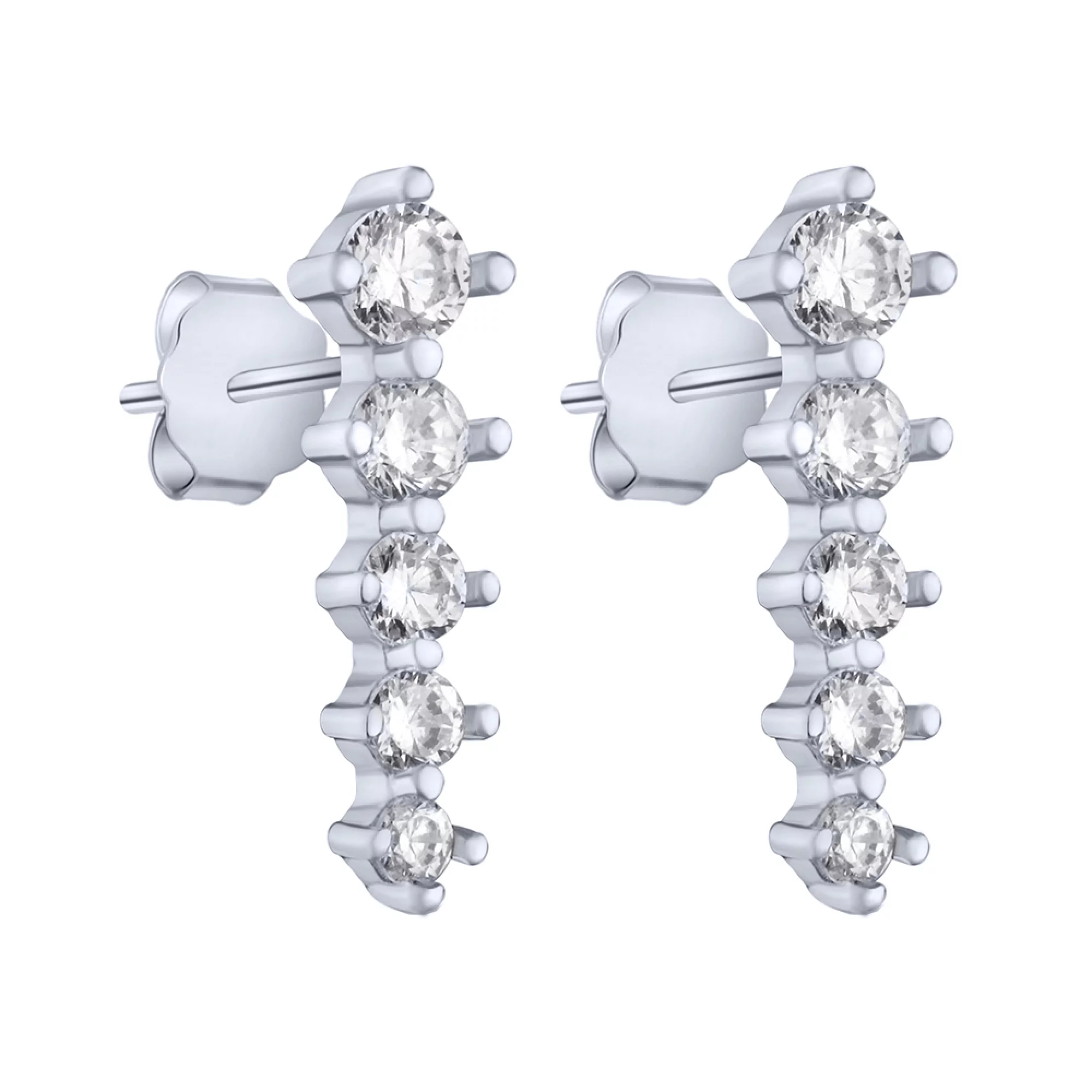 Срібні сережки-гвоздики з доріжкою фіанітів - 1625229 – зображення 1
