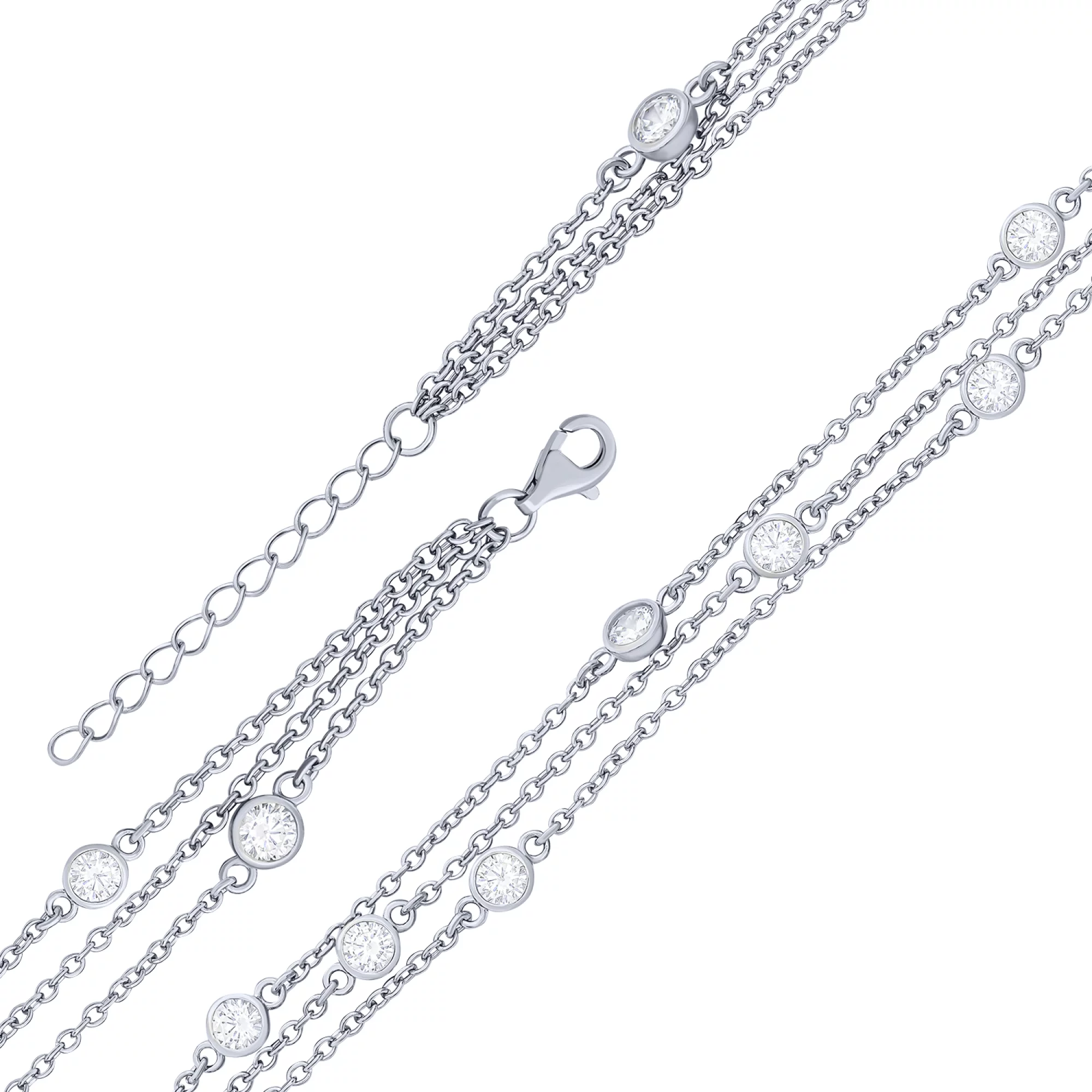 Серебряный многослойный браслет с фианитами плетение якорное - 1613437 – изображение 2