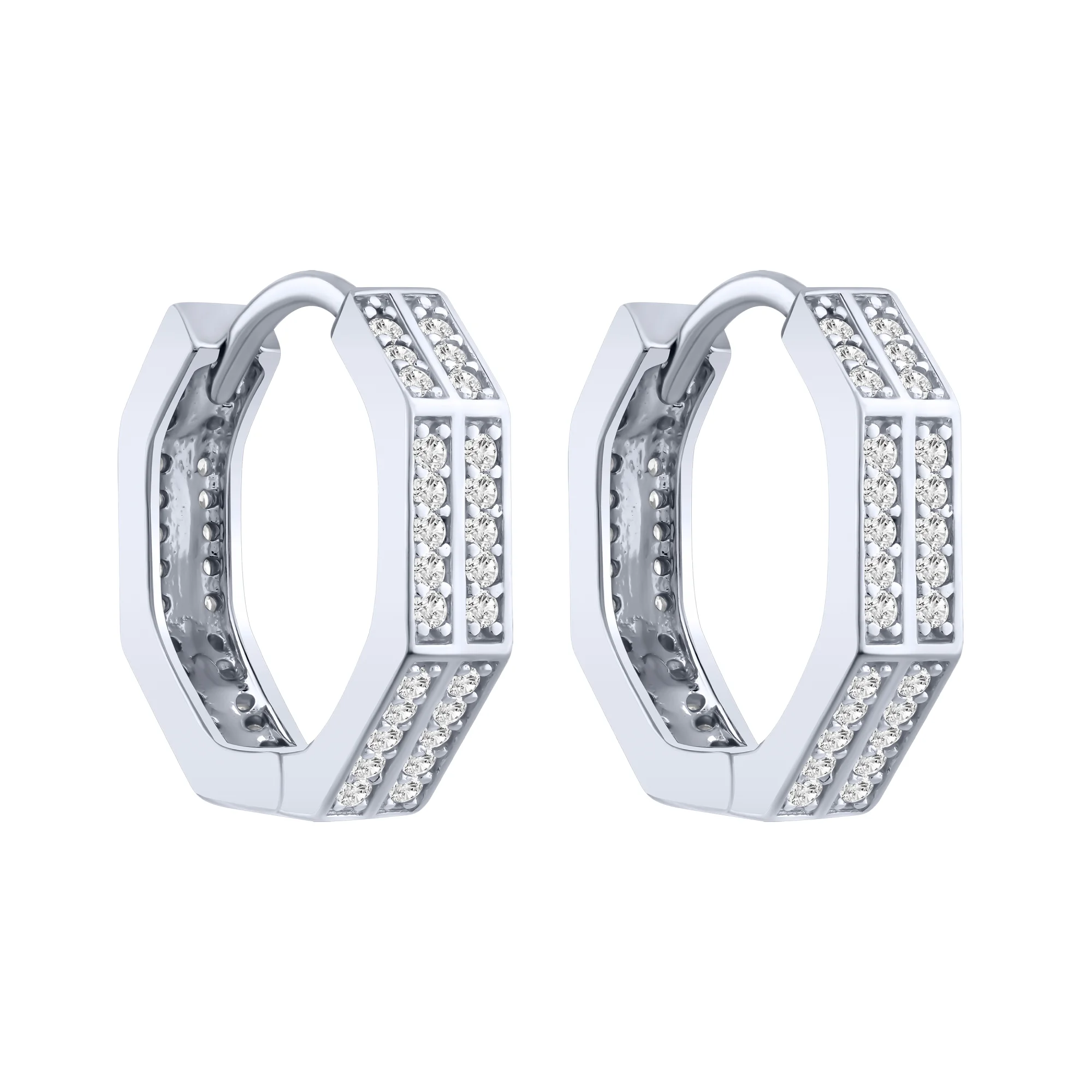 Серьги-кольца "Грани" из серебра с фианитами - 2285354 - 1
