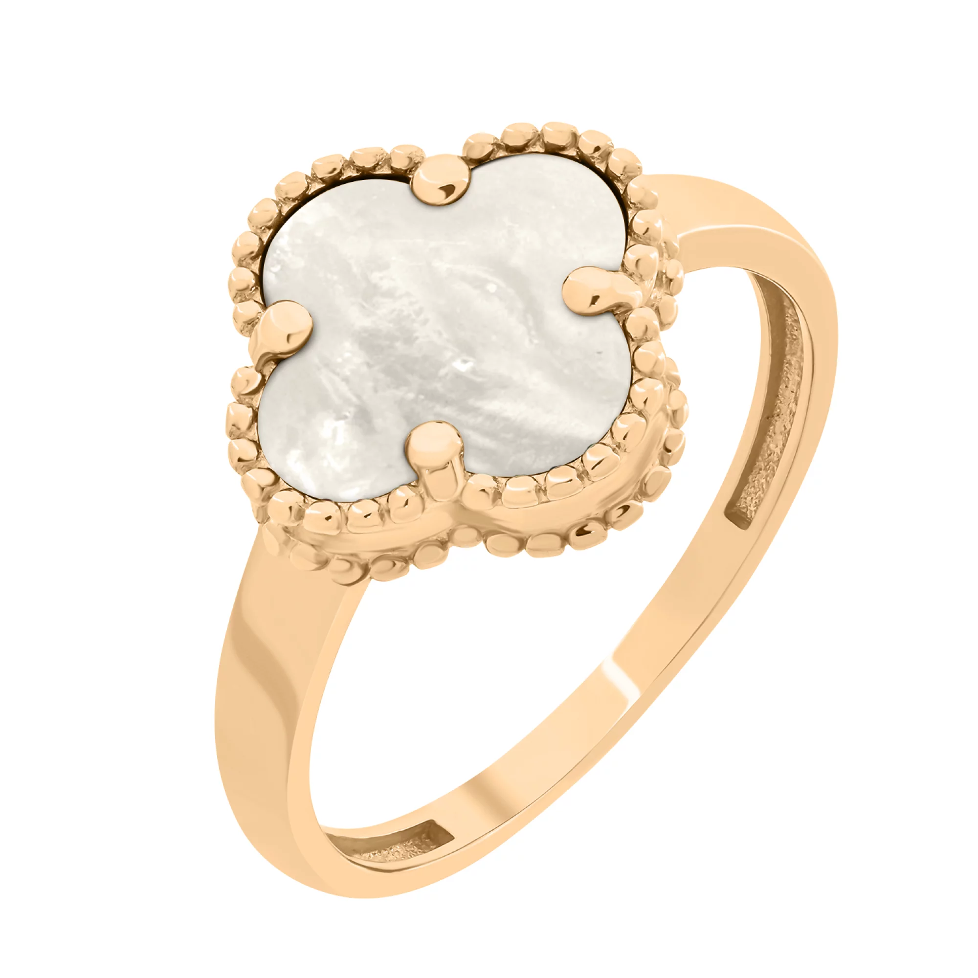 Золотое кольцо с перламутром "Клевер" - 1557669 – изображение 1