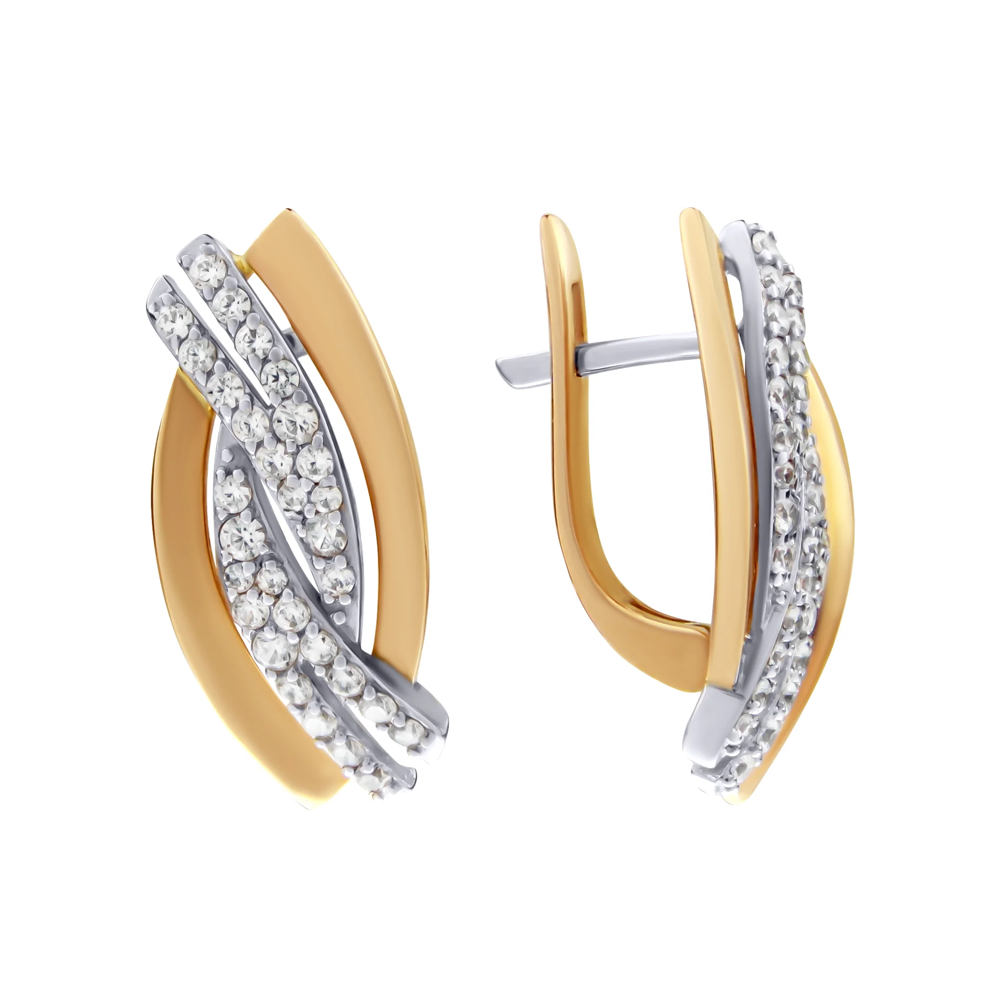 Серьги из комбинированного золота с фианитом - 406399 - 1