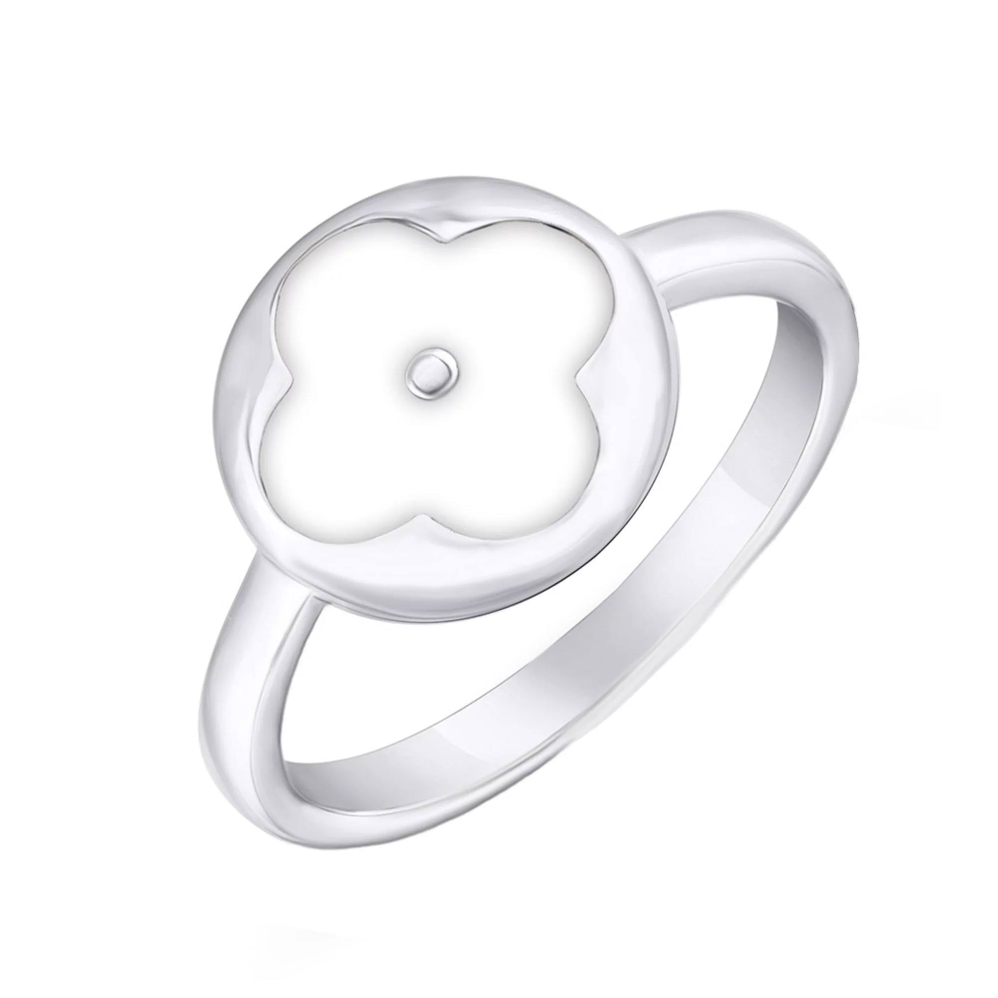 Серебряное кольцо с эмалью "Клевер" - 1572320 – изображение 1