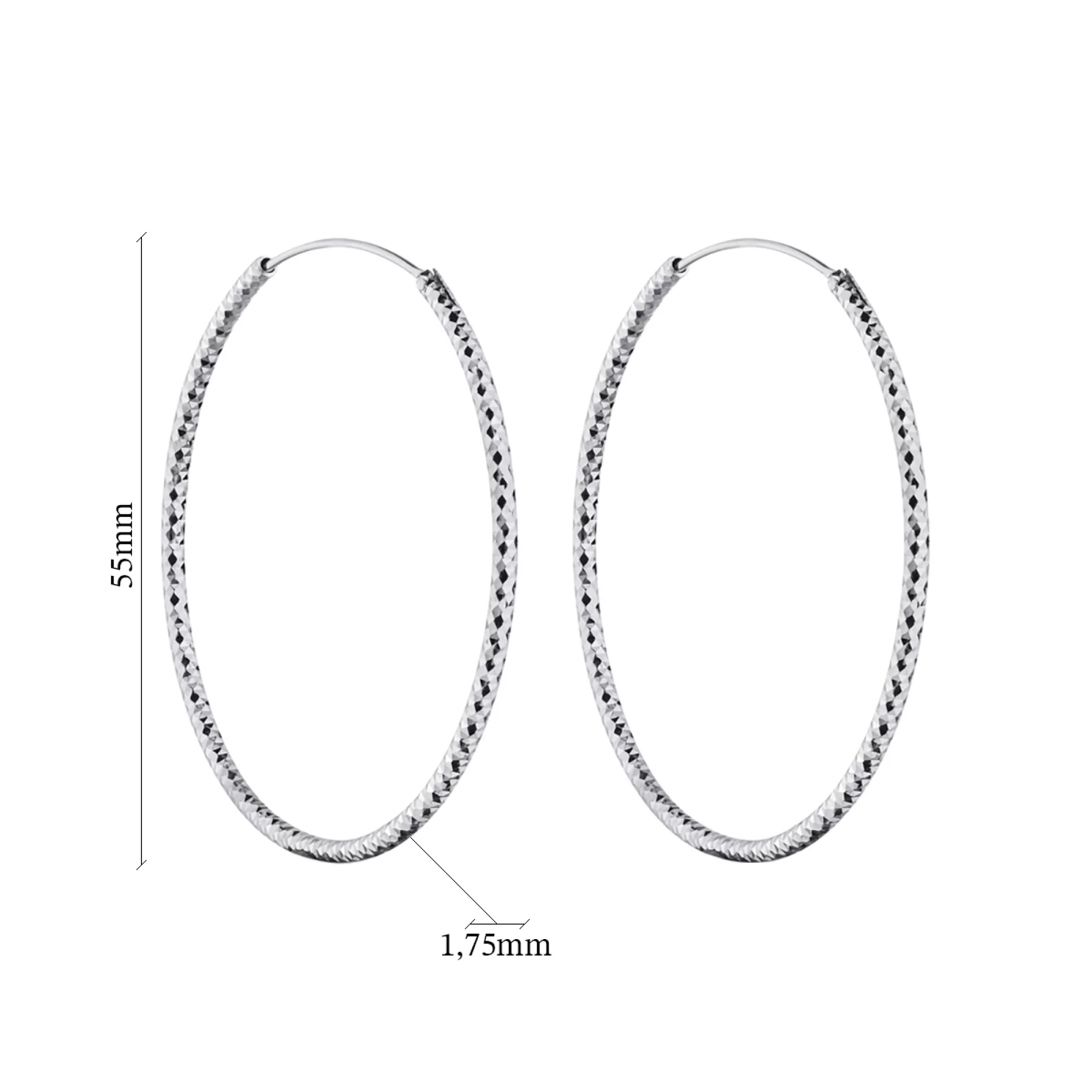 Серебряные серьги-кольца с алмазной гранью - 1516598 - 2
