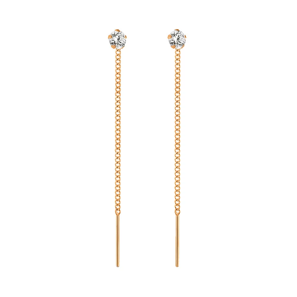 Сережки-протяжки из красного золота с фианитом. Артикул 105518: цена, отзывы, фото – купить в интернет-магазине AURUM