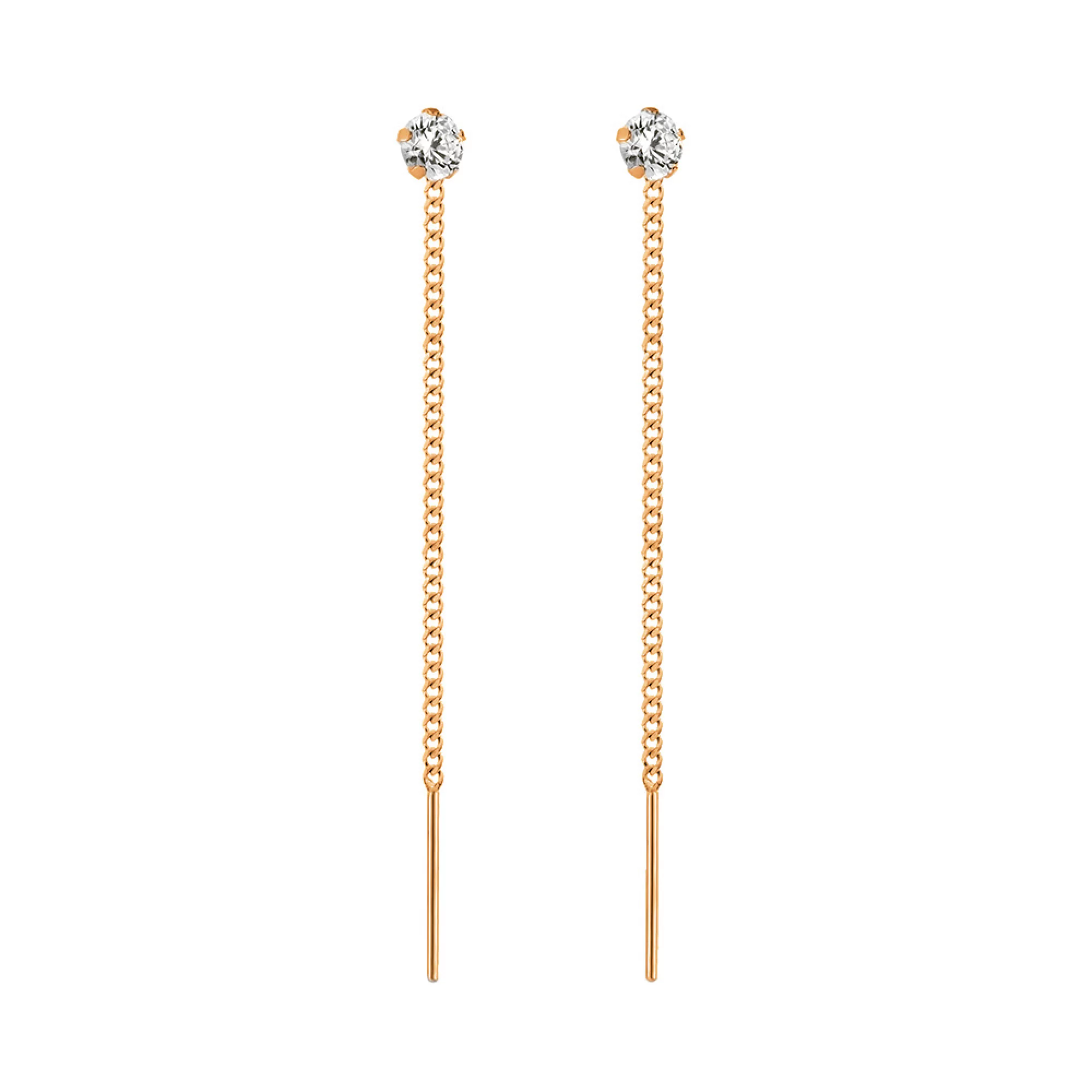 Сережки-протяжки из красного золота с фианитом - 960028 – изображение 1