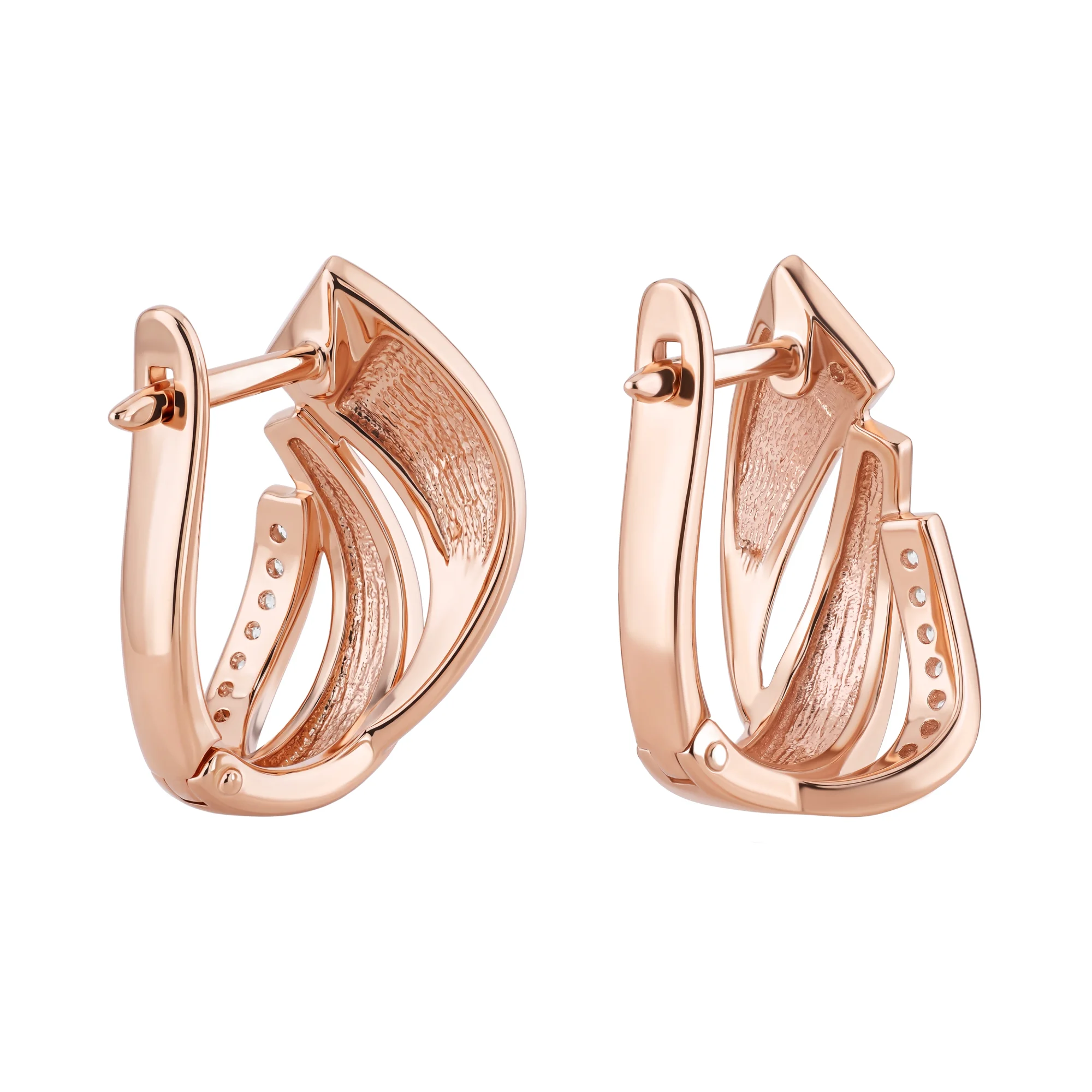 Фигурные серьги из красного золота с фианитами  - 2246749 - 2