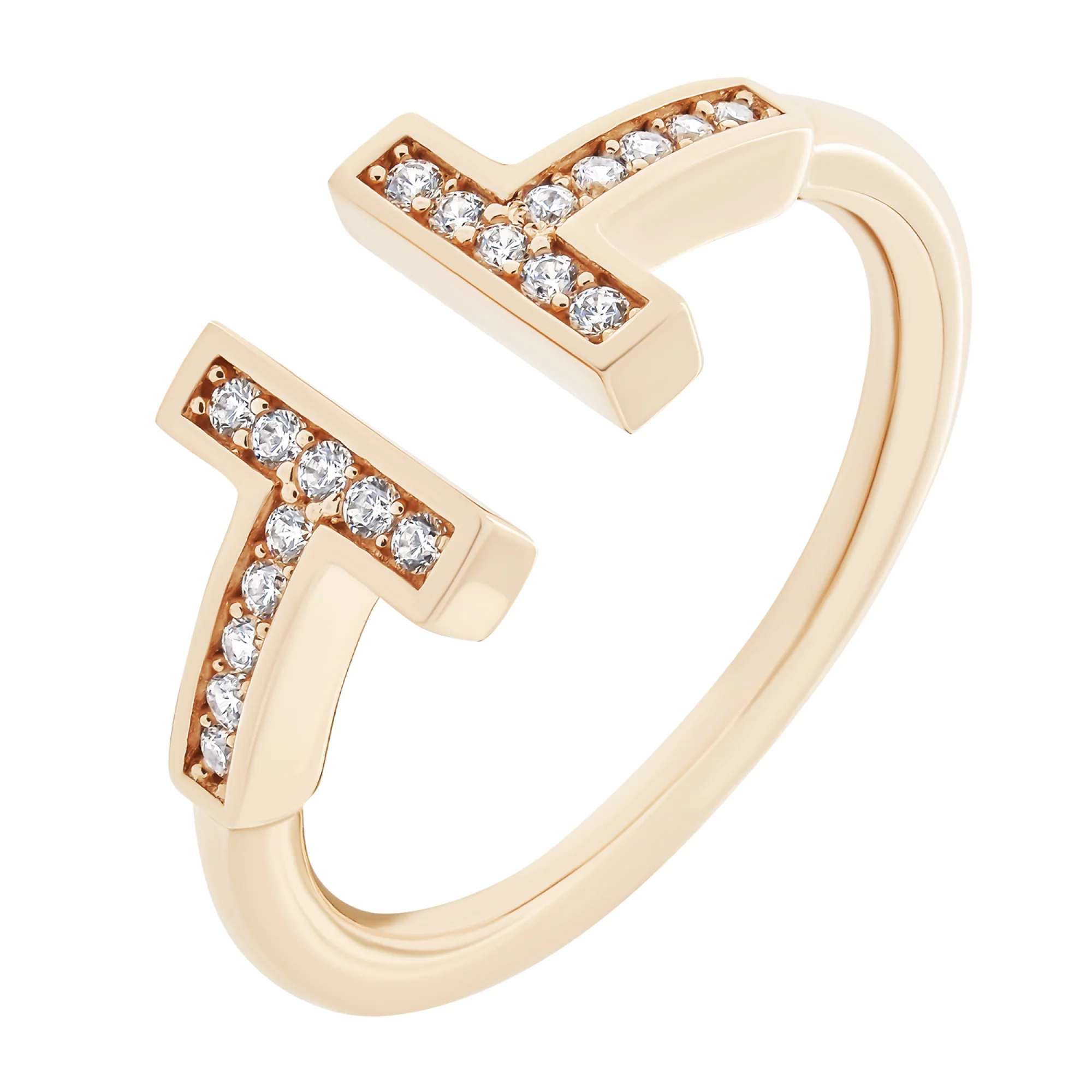Незамкнутое золотое кольцо с фианитами - 1577224 – изображение 1