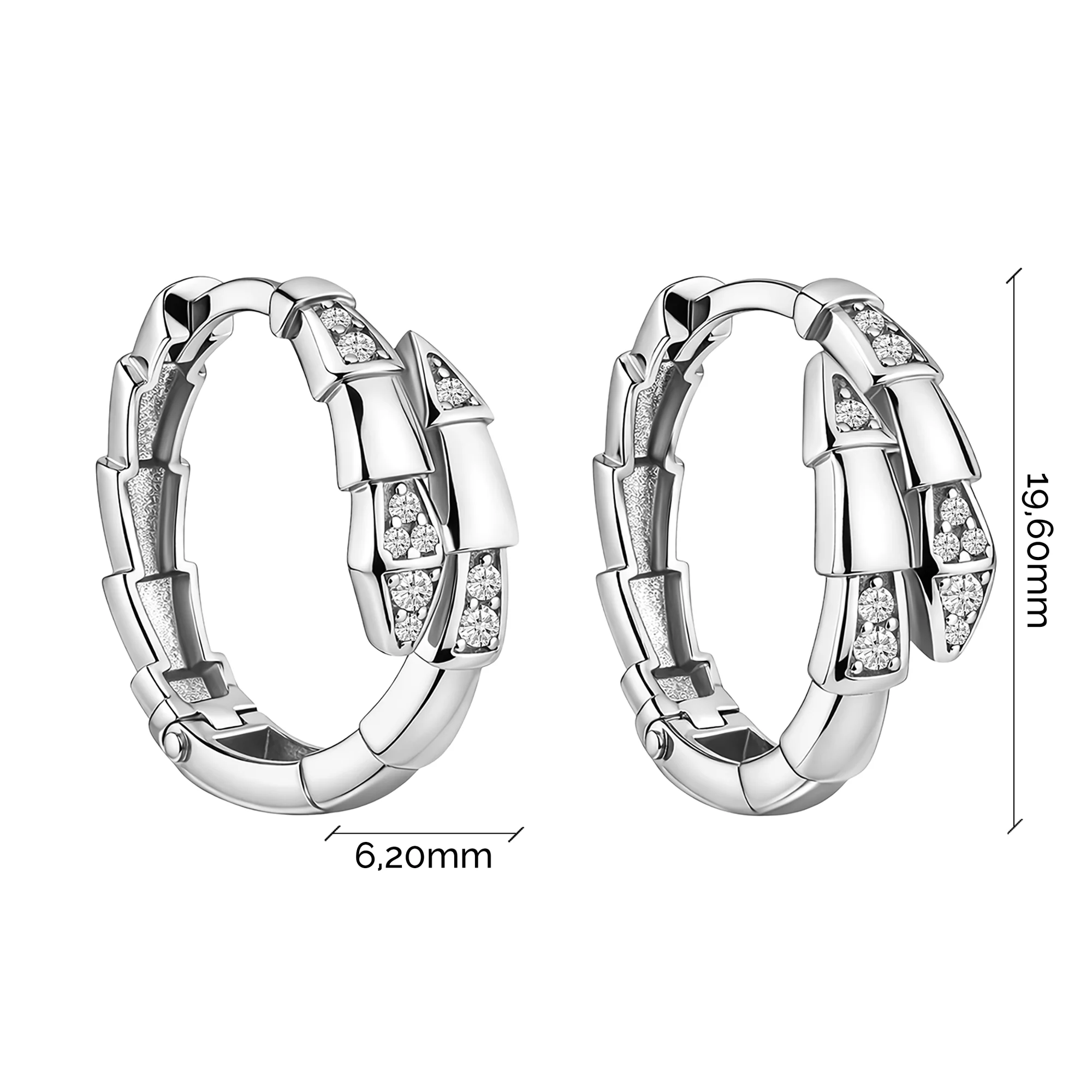 Серьги-кольца "Змея" из белого золота с фианитами - 2129683 - 3