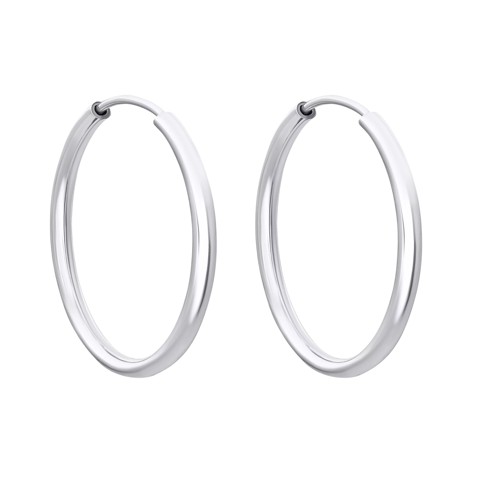 Сережки-кільця зі срібла з родіюванням - 1545961 – зображення 1