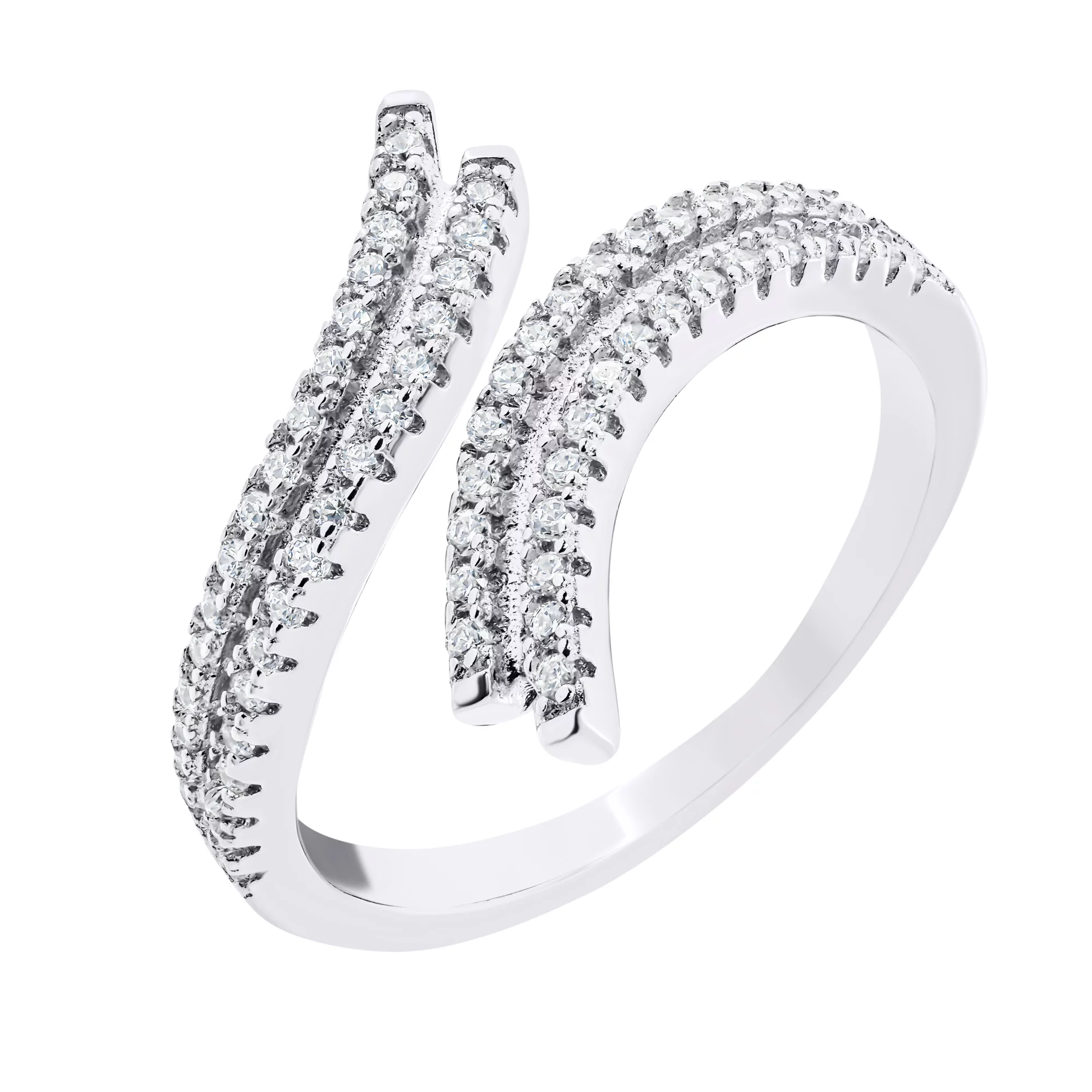 Незамкнутое кольцо из серебра с дорожкой фианитов  - 1528919 – изображение 1