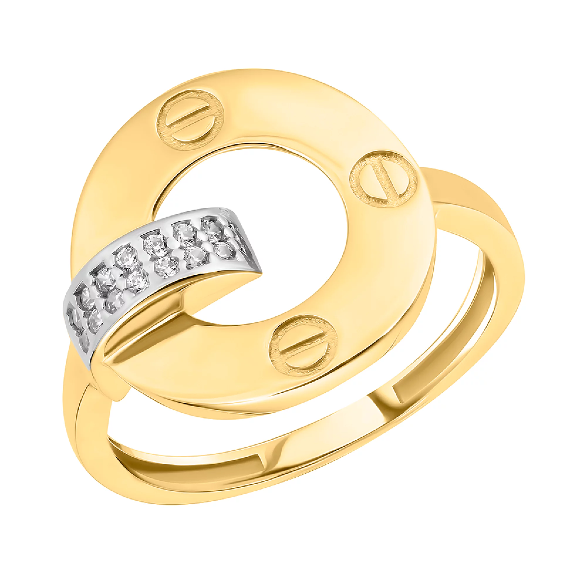 Кольцо "Love" в лимонном золоте с фианитами - 1564309 – изображение 1