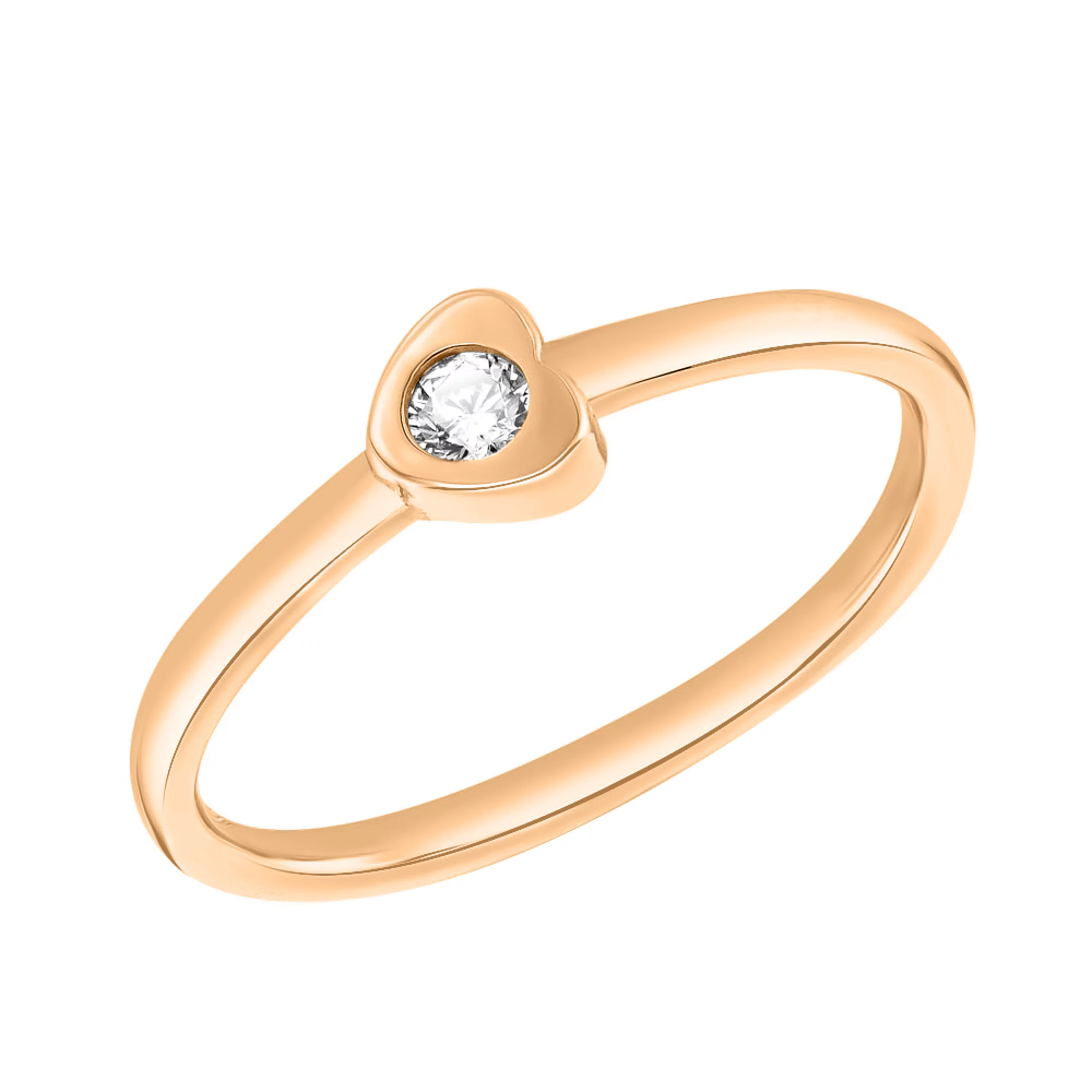 Золотое кольцо с "Сердечком" и фианитом - 1519367 – изображение 1