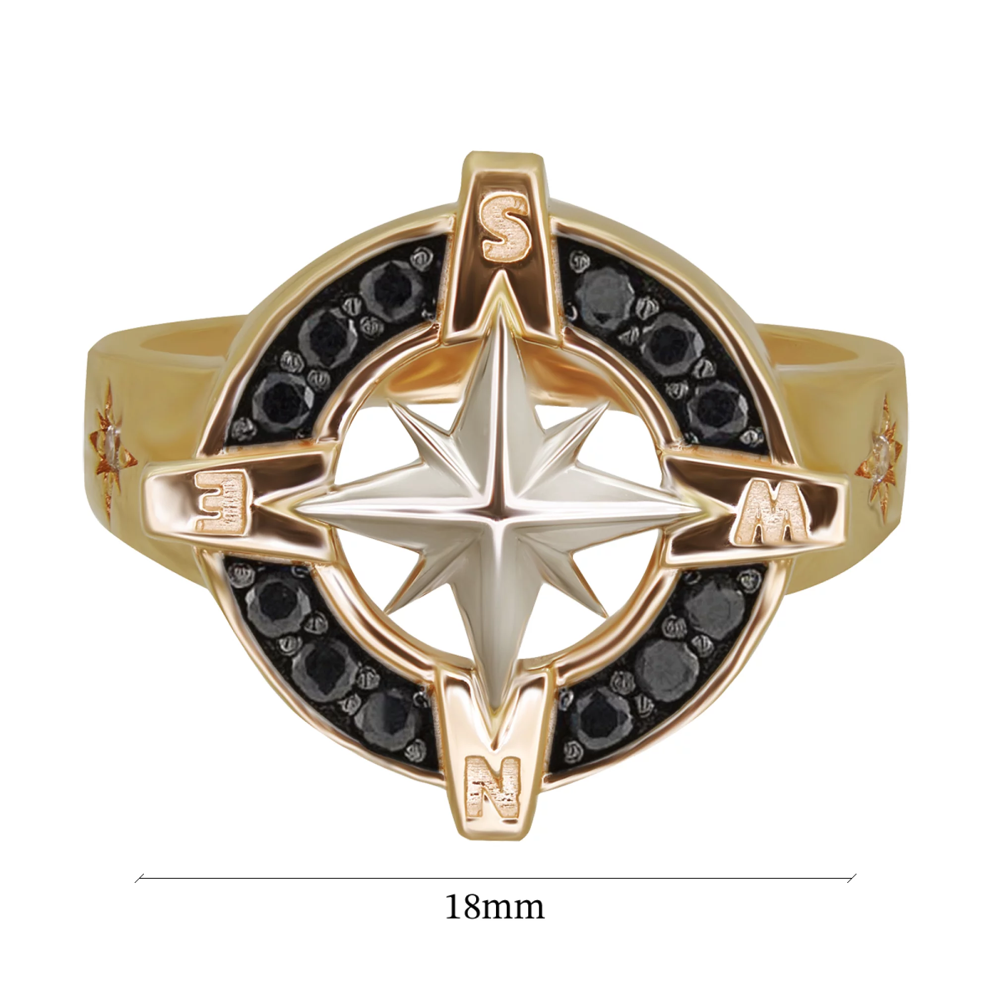 Перстень з комбінованого золота з фіанітом Компас - 1421888 – зображення 3