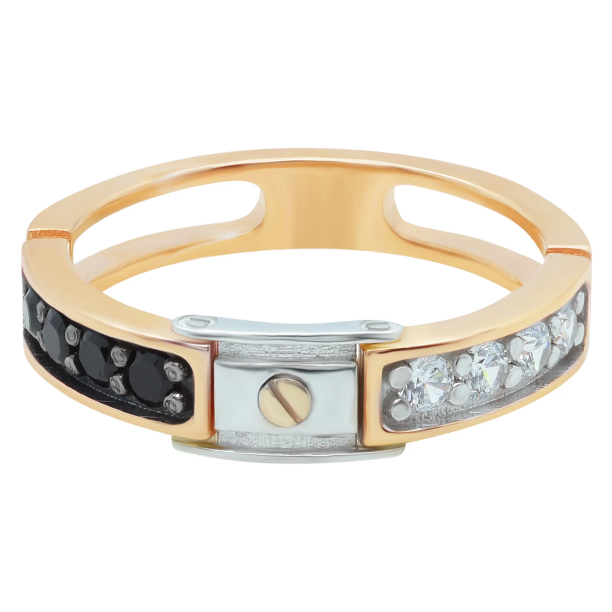 Перстень з комбінованого золота з цирконієм - 962473 – зображення 2