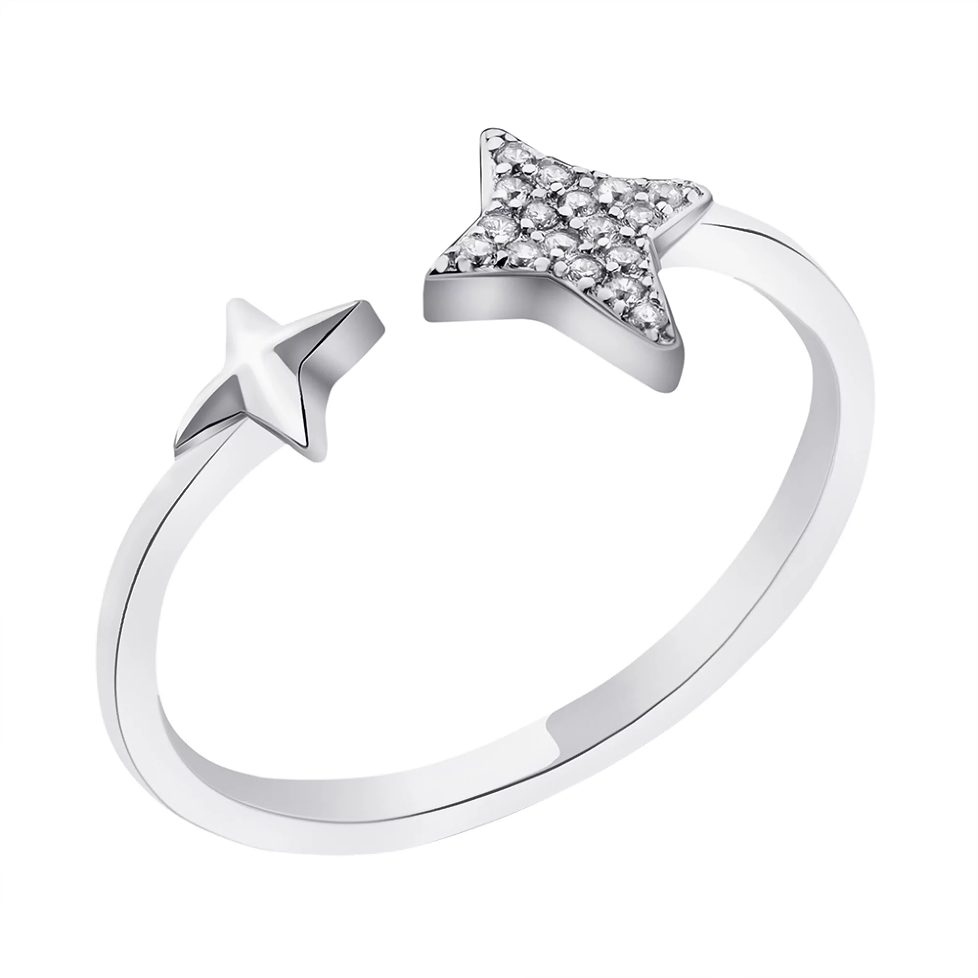 Незамкнутое серебряное кольцо "Звездочки" с фианитами - 1562874 – изображение 1