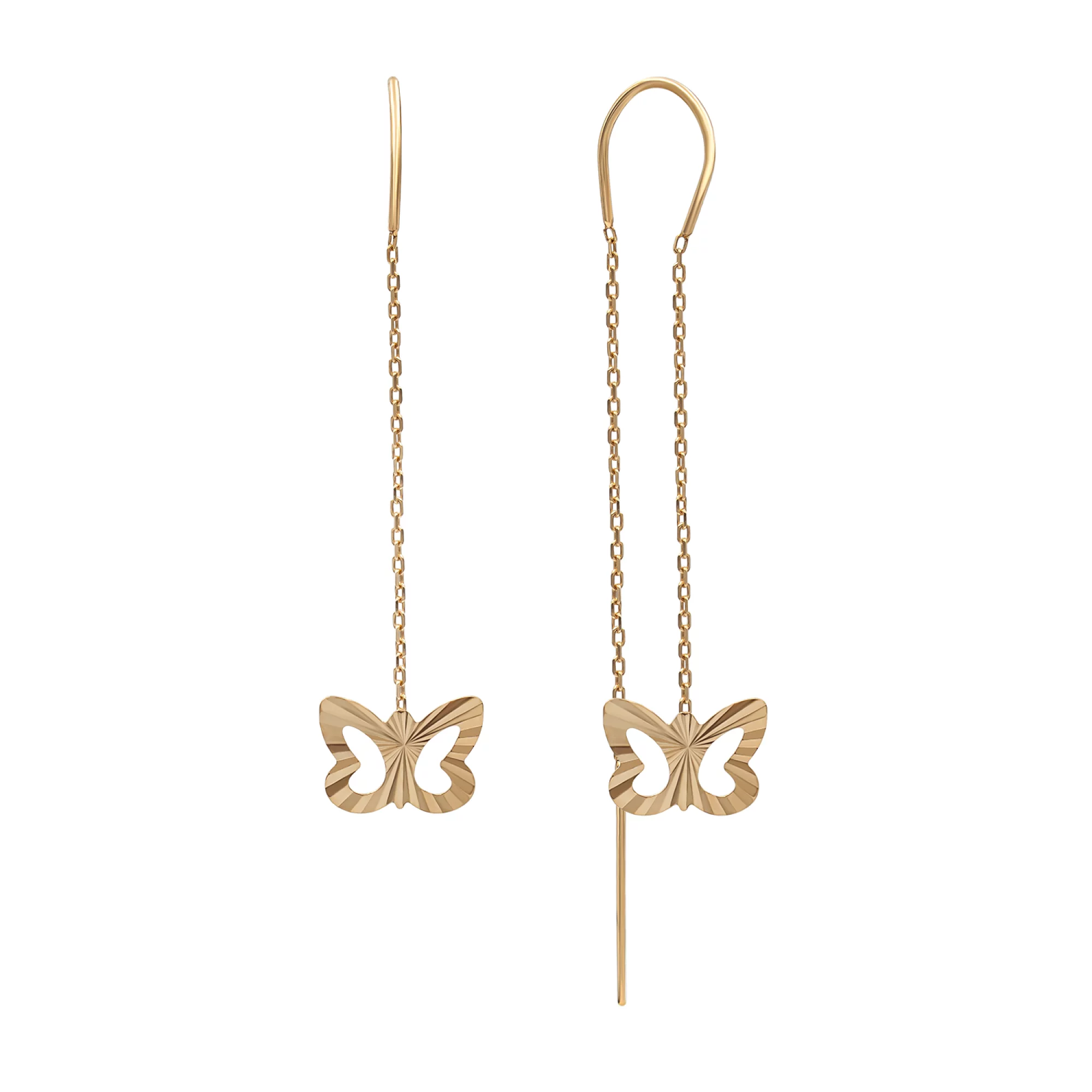 Сережки-протяжки "Бабочки" из красного золота - 1454615 – изображение 1