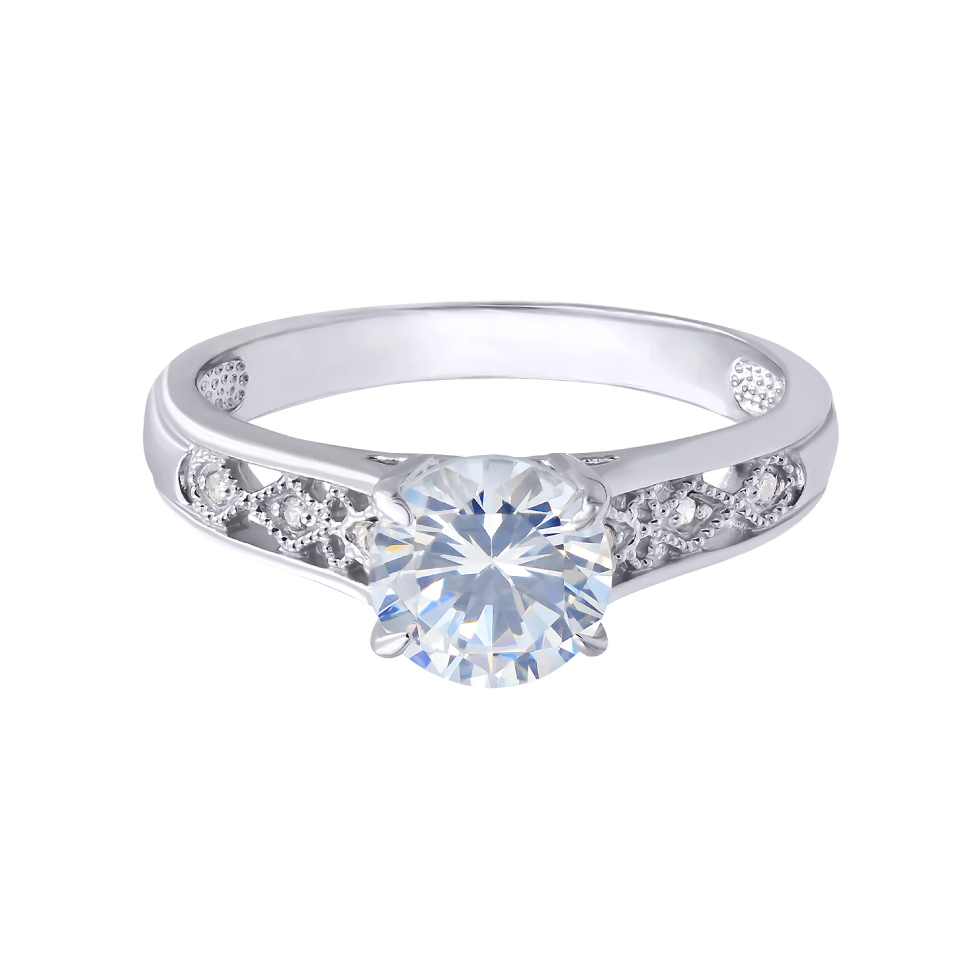 Серебряное кольцо с фианитом - 474154 – изображение 2